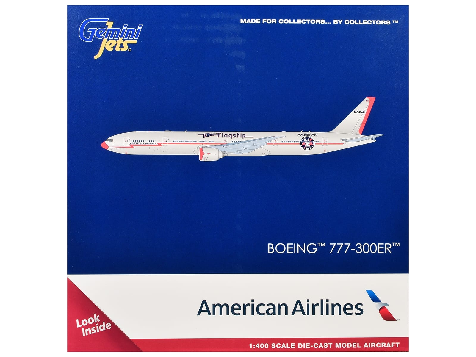 Boeing 777-300ER Commercial Aircraft "American Airlines - Flagship DFW" (N735AT) Silver with Orange Stripes 1/400 Diecast Model by GeminiJets - Image 3
