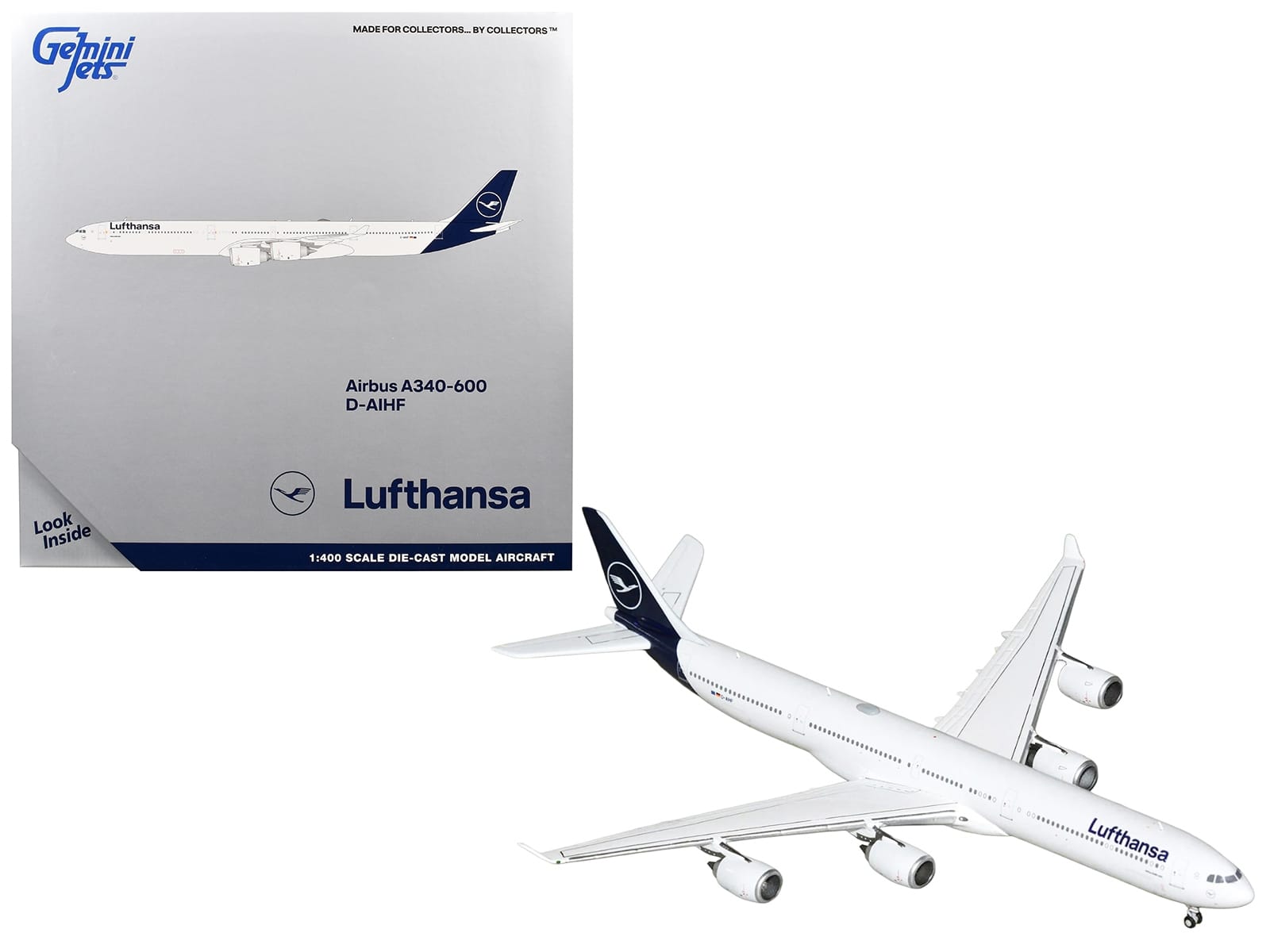 Airbus A340-600 Commercial Aircraft "Lufthansa" (D-AIHF) White with Dark Blue Tail 1/400 Diecast Model Airplane by GeminiJets