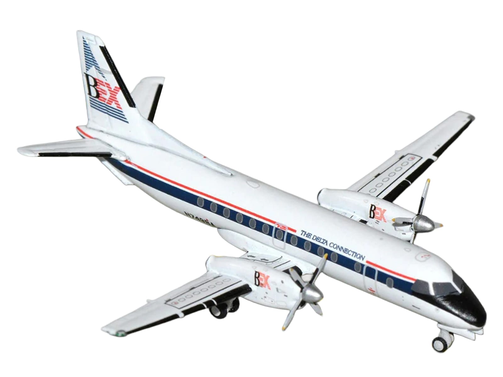 Saab 340A Commercial Aircraft "Business Express Airlines - The Delta Connection" (N749BA) White with Blue and Red Stripes 1/400 Diecast Model by GeminiJets - Image 2