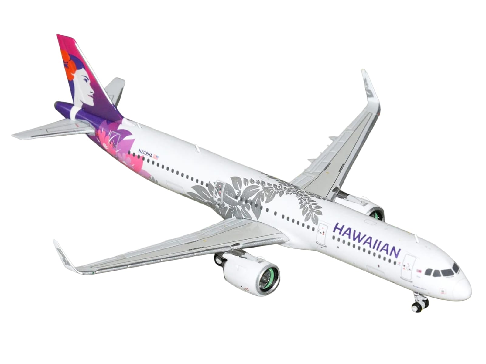 Airbus A321neo Commercial Aircraft "Hawaiian Airlines" (N209HA) White with Purple Tail Graphics 1/400 Diecast Model Airplane by GeminiJets - Image 2