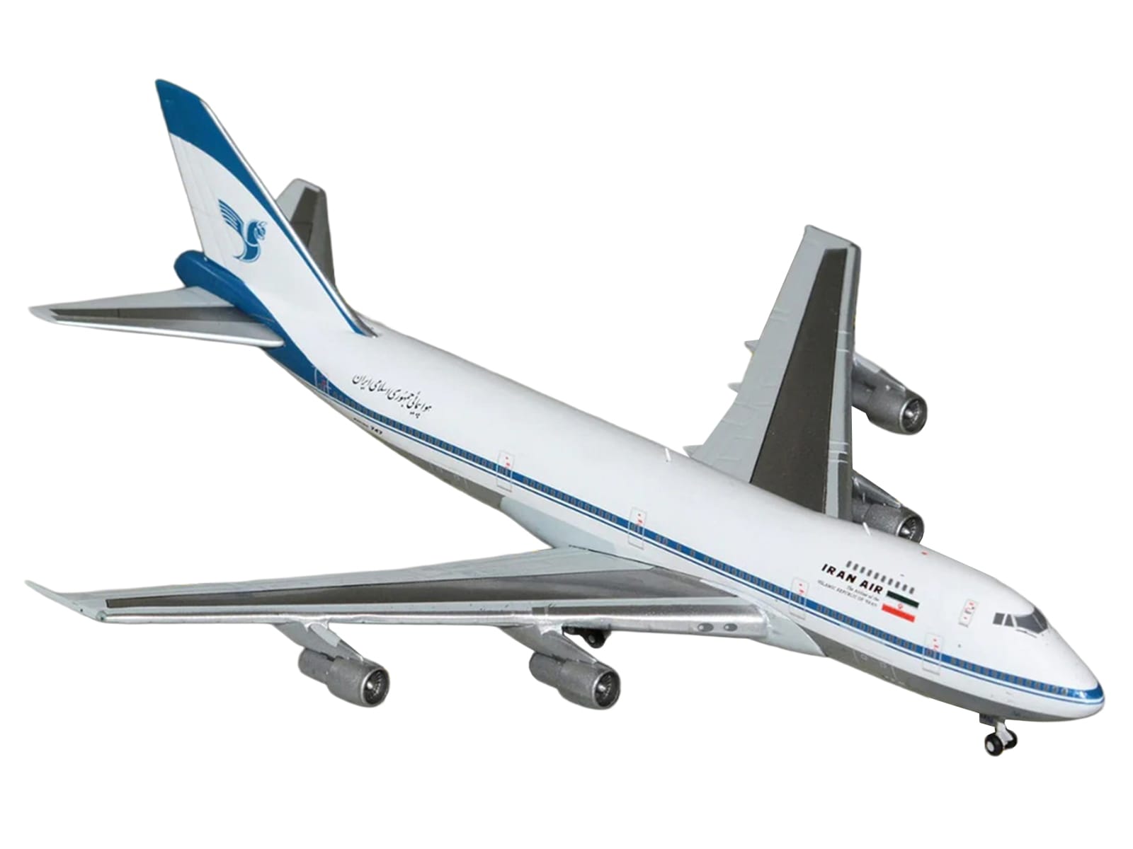 Boeing 747-100 Commercial Aircraft "Iran Air" (EP-IAM) White with Blue Stripes 1/400 Diecast Model by GeminiJets - Image 2