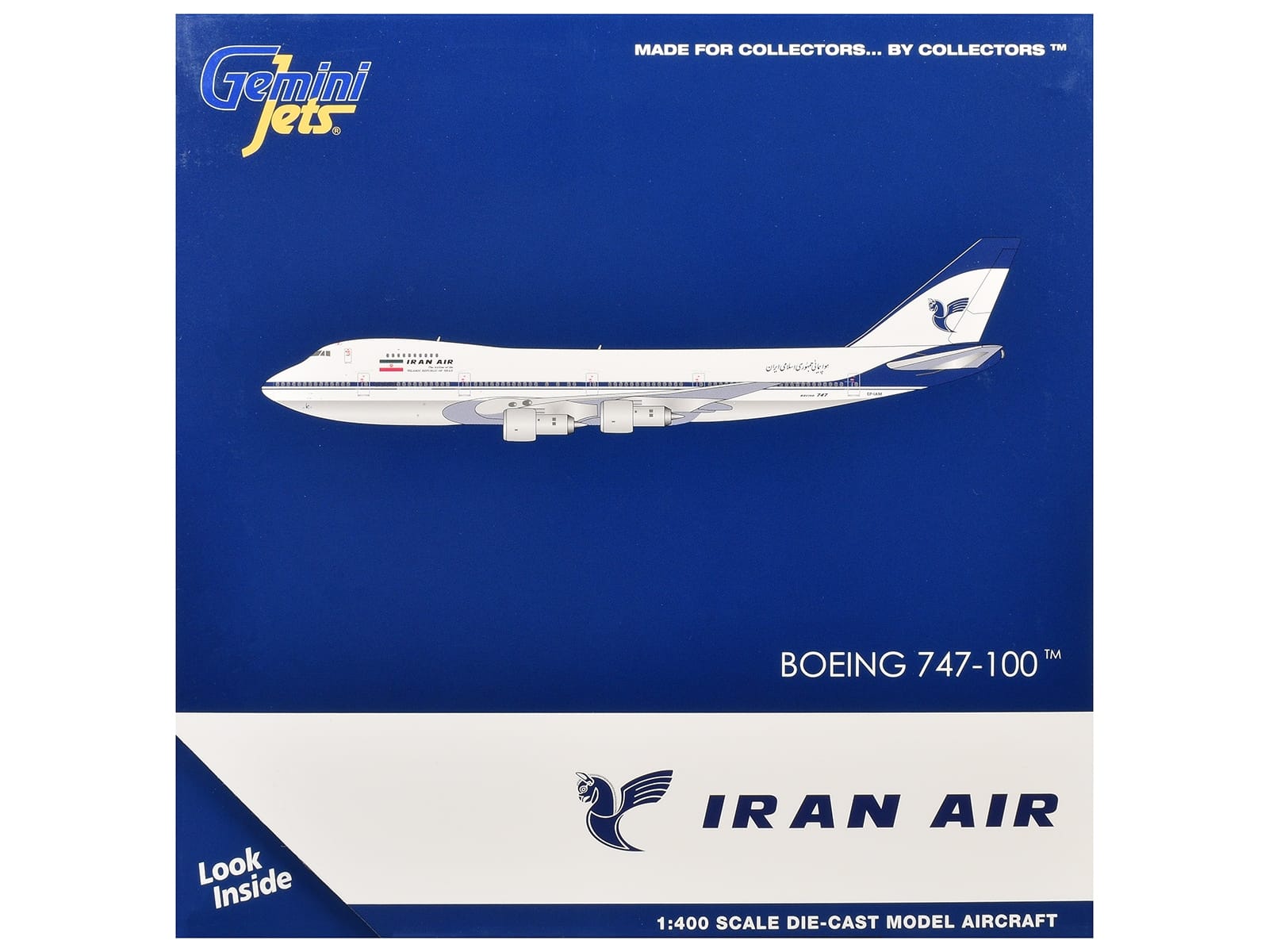 Boeing 747-100 Commercial Aircraft "Iran Air" (EP-IAM) White with Blue Stripes 1/400 Diecast Model by GeminiJets - Image 3