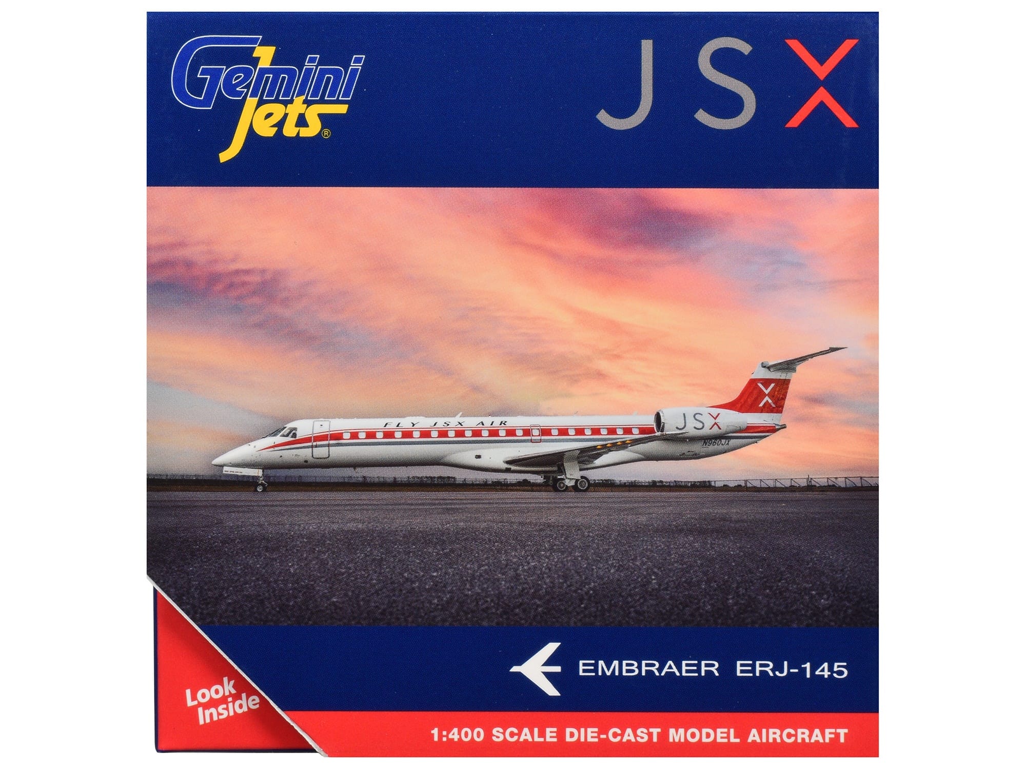 Embraer ERJ-145 Commercial Aircraft "JSX" (N960JX) White with Red Stripes and Tail 1/400 Diecast Model Airplane by GeminiJets - Image 3
