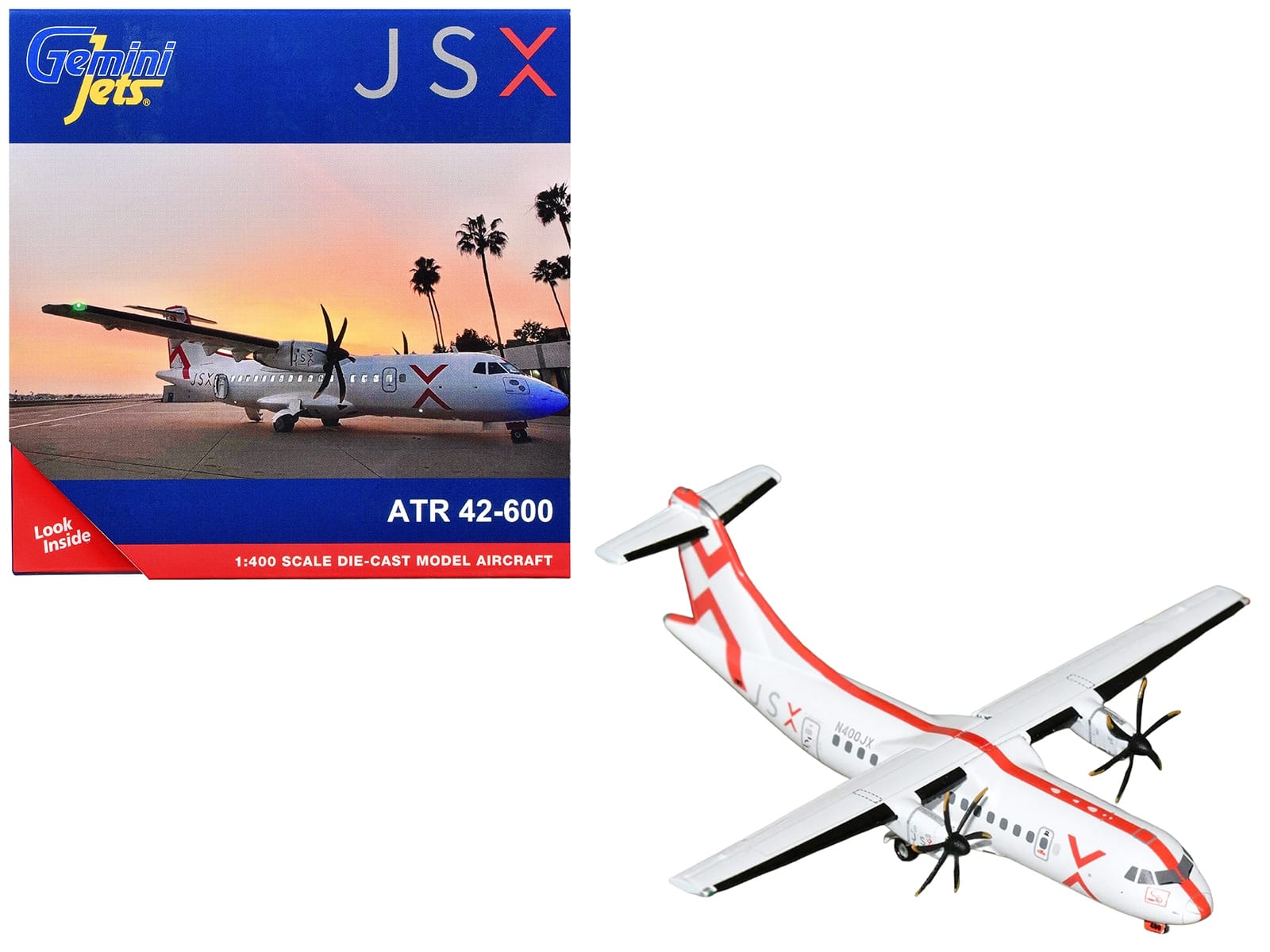 ATR 42-600 Commercial Aircraft "JSX" (N400JX) White with Red Stripes 1/400 Diecast Model Airplane by GeminiJets