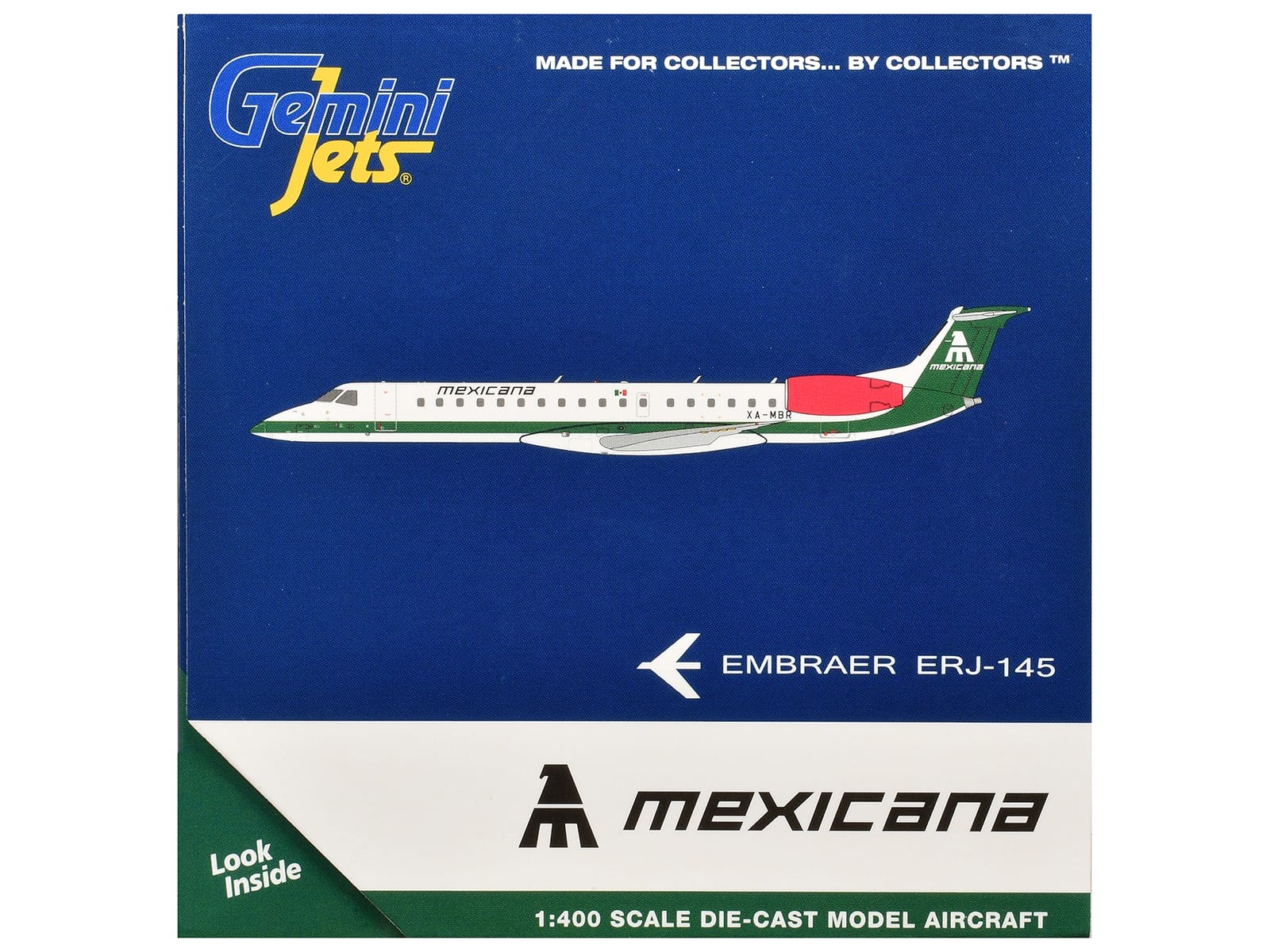 Embraer ERJ-145 Commercial Aircraft "Mexicana de Aviacion" (XA-MBR) White with Green Stripes 1/400 Diecast Model by GeminiJets - Image 3