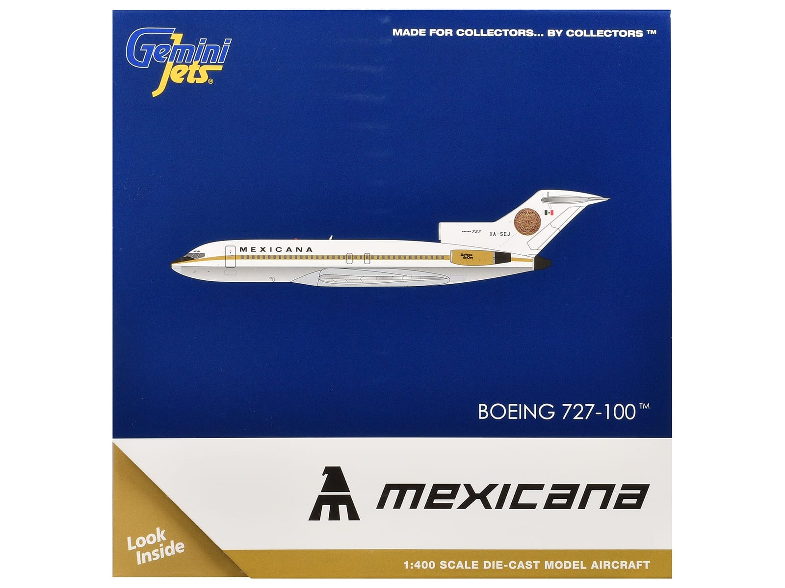 Boeing 727-100 Commercial Aircraft "Mexicana de Aviacion" (XA-SEJ) White with Gold Stripes 1/400 Diecast Model Airplane by GeminiJets - Image 3