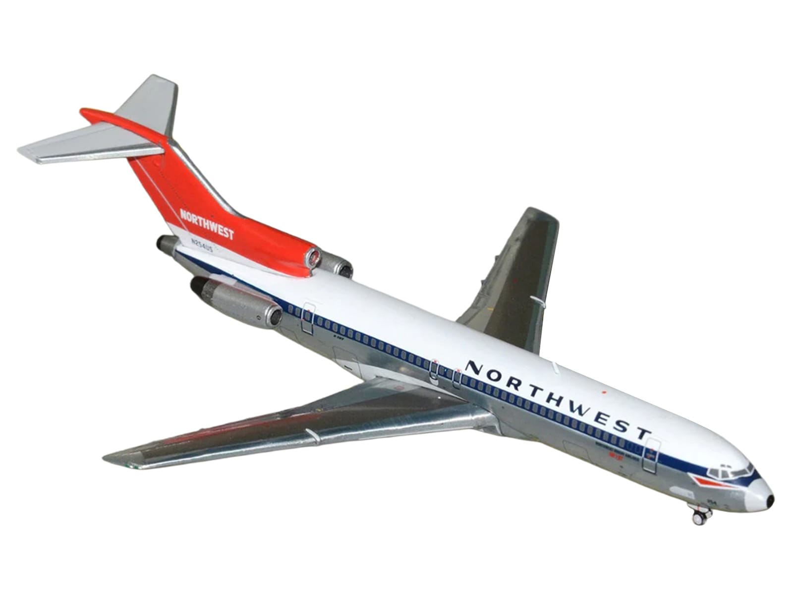 Boeing 727-200 Commercial Aircraft "Northwest Airlines" (N254US) White with Blue Stripes and Red Tail 1/400 Diecast Model by GeminiJets - Image 2