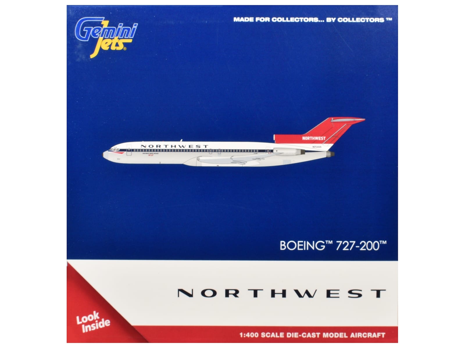 Boeing 727-200 Commercial Aircraft "Northwest Airlines" (N254US) White with Blue Stripes and Red Tail 1/400 Diecast Model by GeminiJets - Image 3