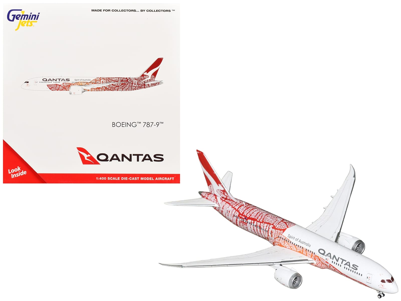 Boeing 787-9 Commercial Aircraft "Qantas - Yam Dreaming" (VH-ZND) White with Red Graphics 1/400 Diecast Model Airplane by GeminiJets