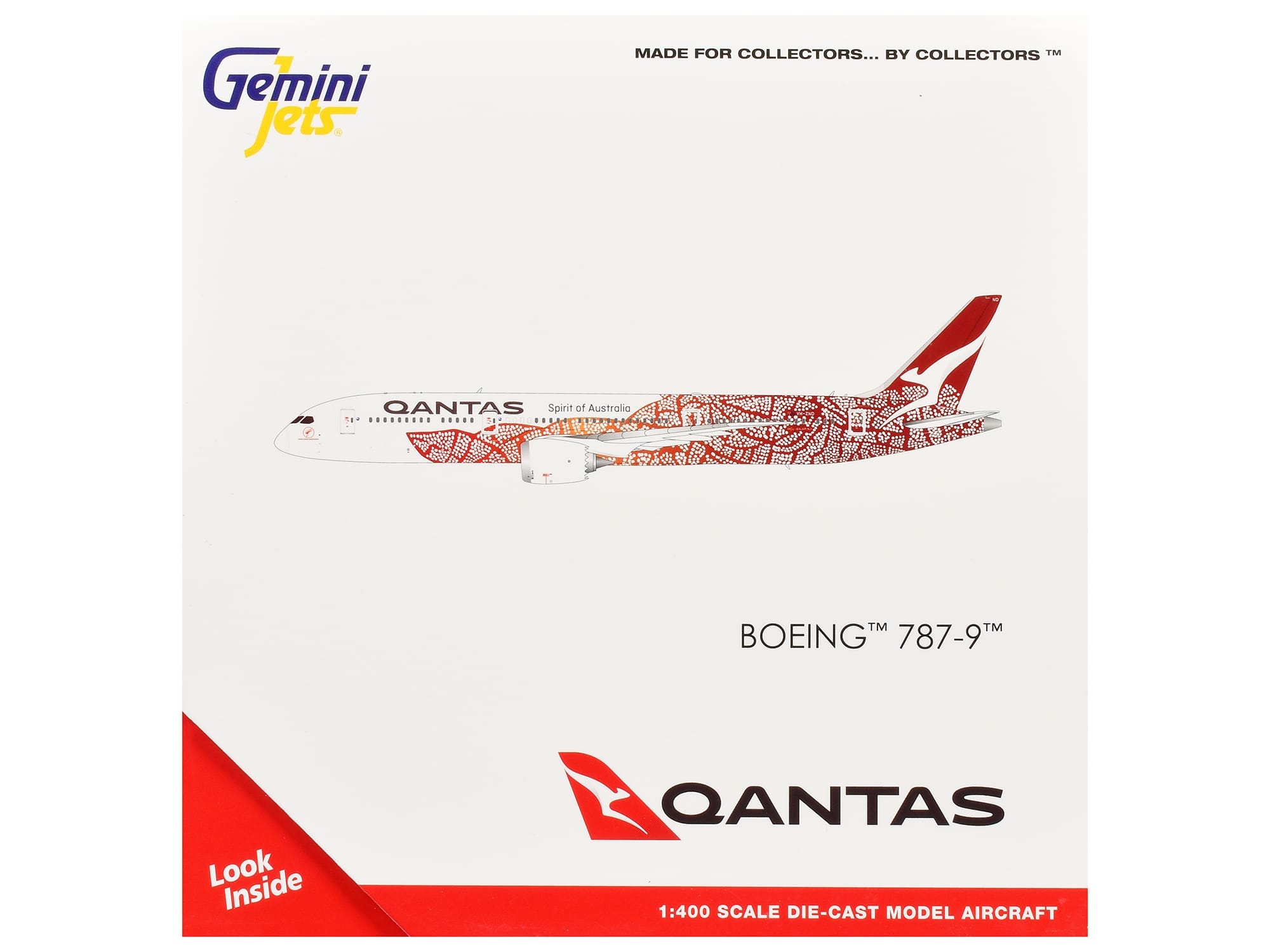 Boeing 787-9 Commercial Aircraft "Qantas - Yam Dreaming" (VH-ZND) White with Red Graphics 1/400 Diecast Model Airplane by GeminiJets - Image 3