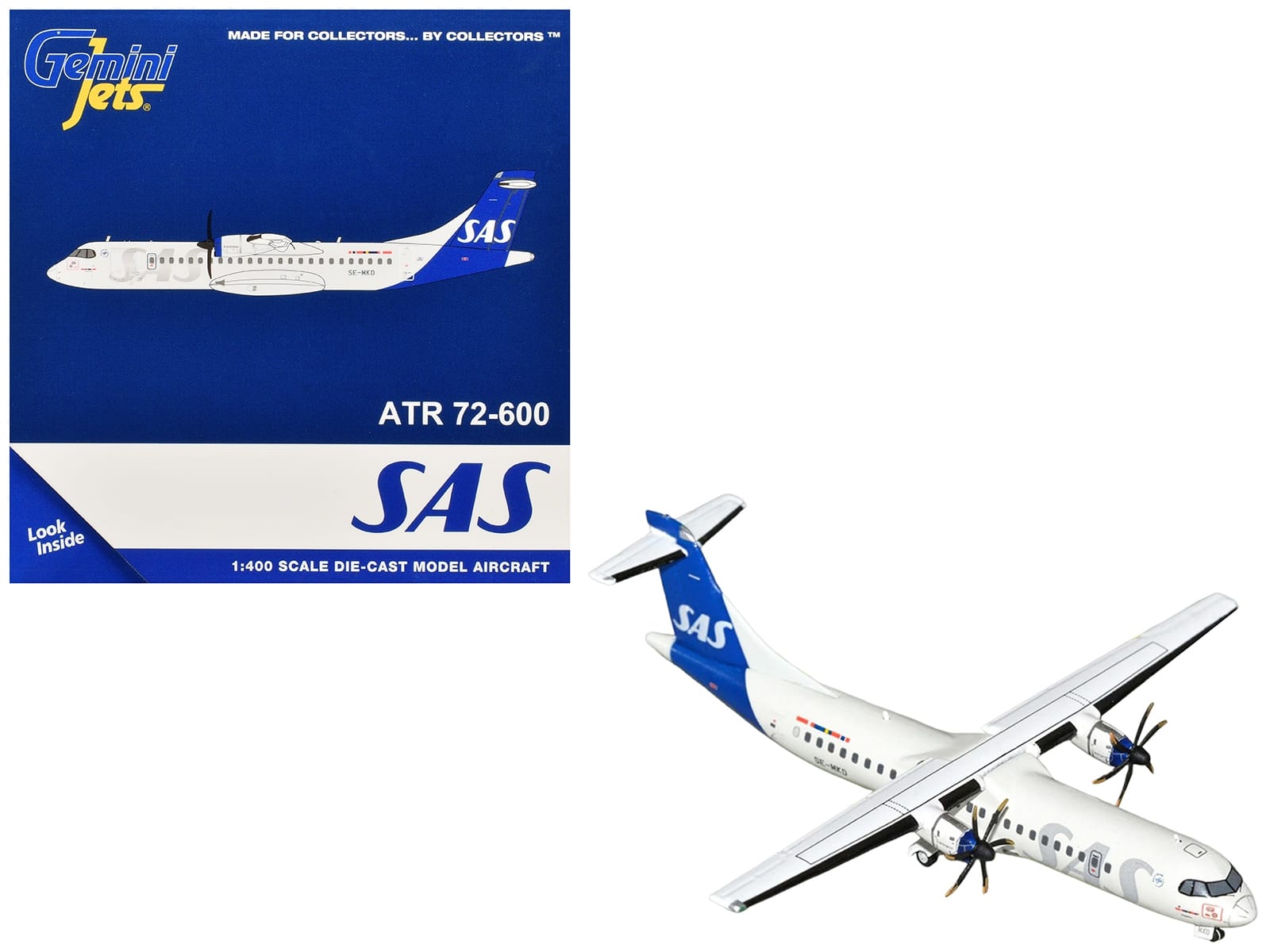 ATR 72-600 Commercial Aircraft "Scandinavian Airlines" (SE-MKD) White with Blue Tail 1/400 Diecast Model by GeminiJets