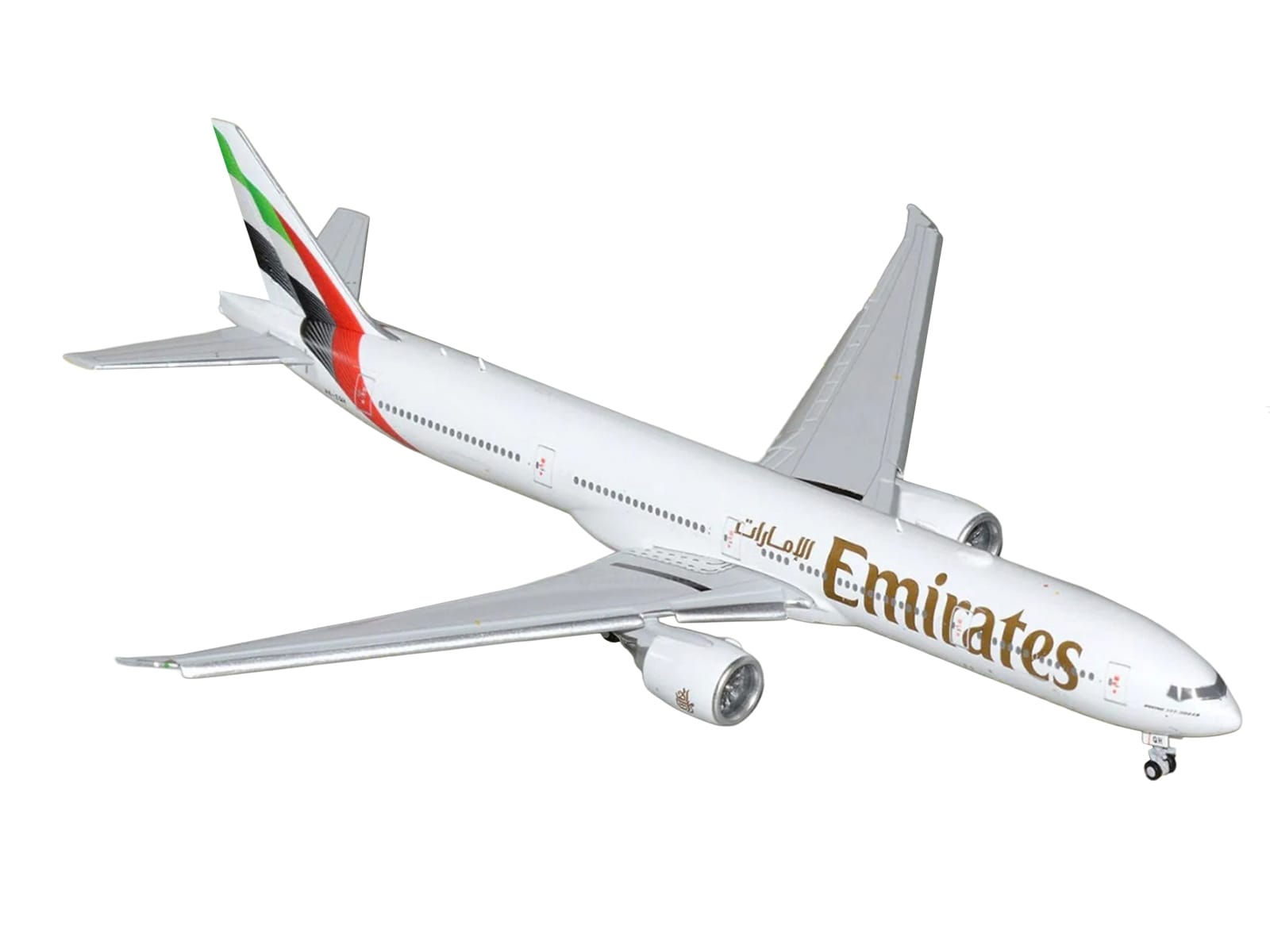 Boeing 777-300ER Commercial Aircraft with Flaps Down "Emirates Airlines" (A6-EQH) White with Striped Tail 1/400 Diecast Model by GeminiJets - Image 2