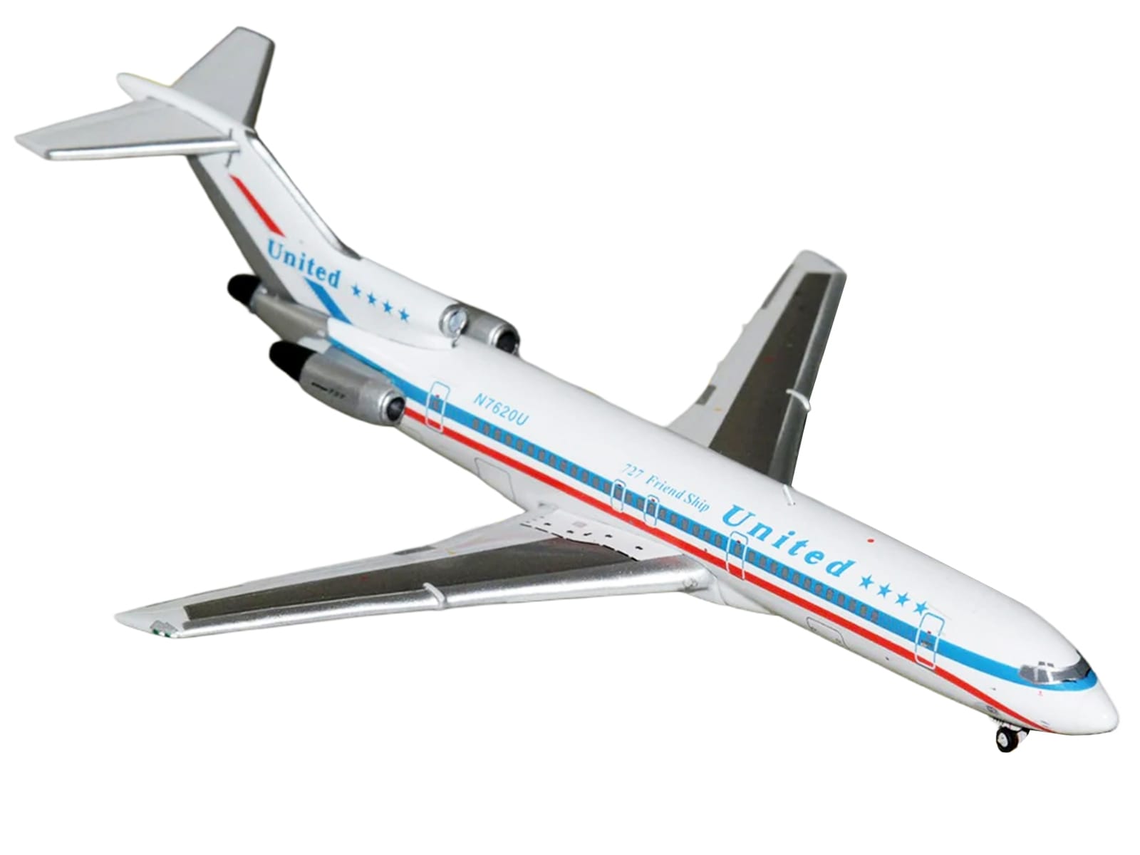 Boeing 727-200 Commercial Aircraft "United Airlines - Stars & Bars/Friend Ship" (N7620U) White with Red and Blue Stripes 1/400 Diecast Model Airplane by GeminiJets - Image 2