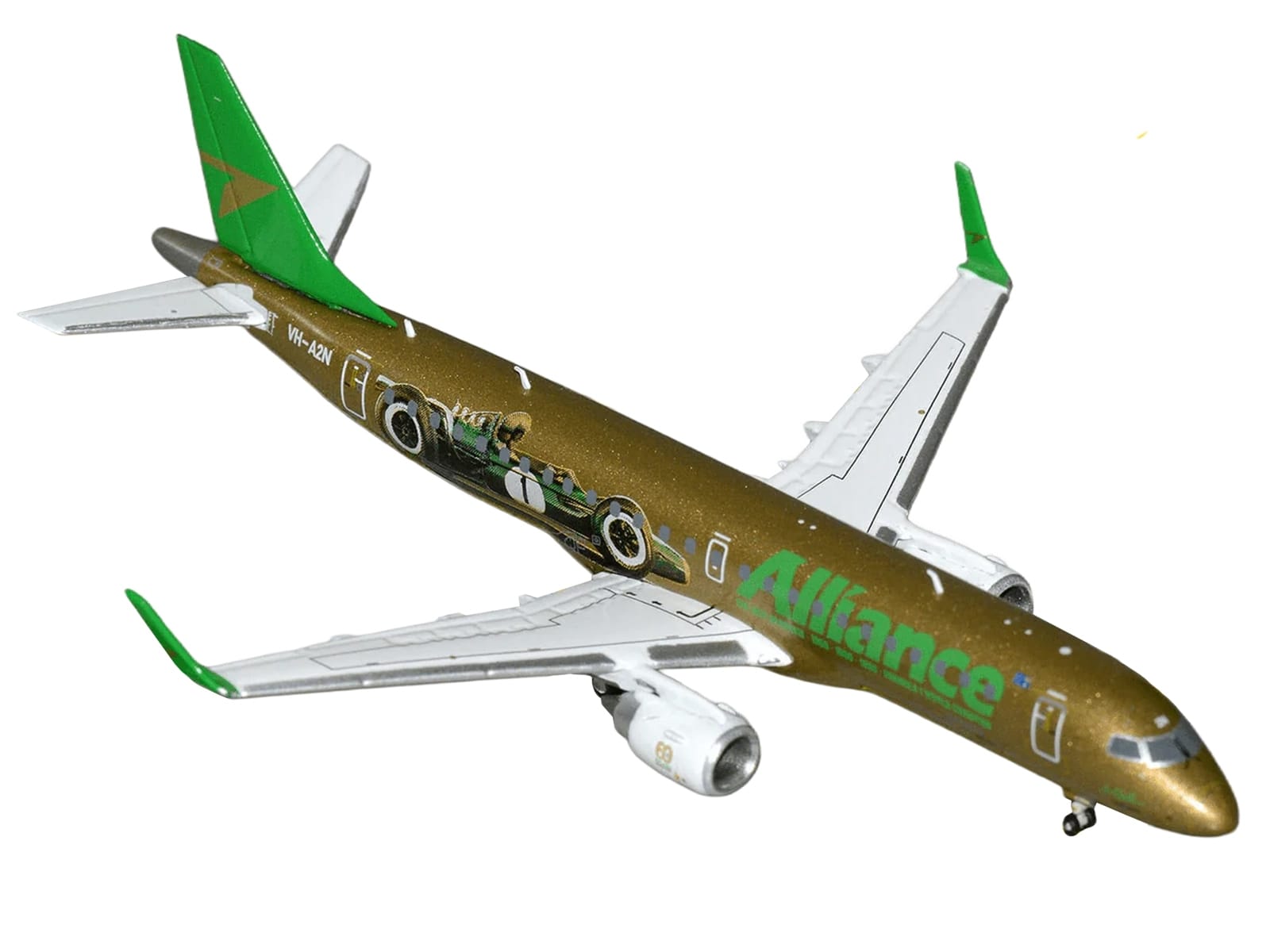 Embraer ERJ-190 Commercial Aircraft "Alliance Airlines - Sir Jack Brabham" (N7620U) Gold Metallic with Graphics 1/400 Diecast Model Airplane by GeminiJets - Image 2