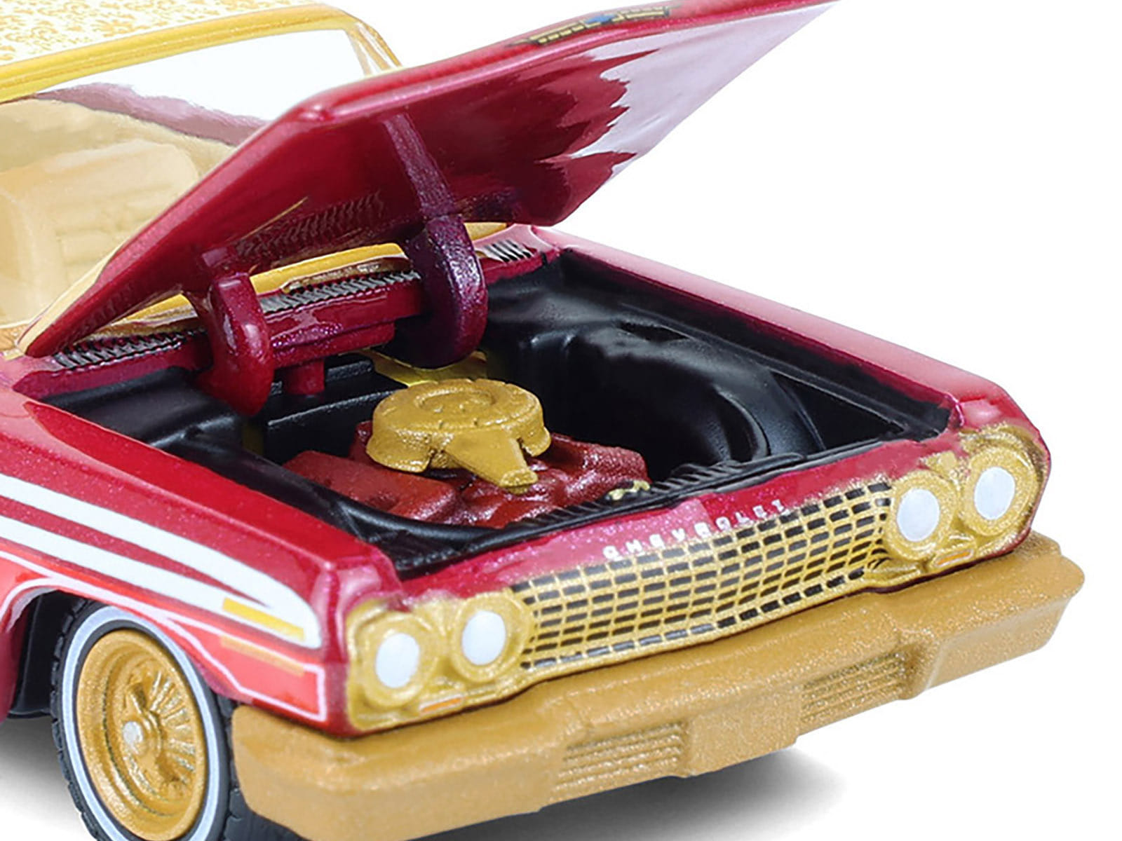 1963 Chevrolet Impala Lowrider "Michael Heralda Special Edition" Red Metallic with Cream Top and Interior with Gold Graphics "Hobby Exclusive" Series 1/64 Diecast Model Car by Greenlight - Image 2