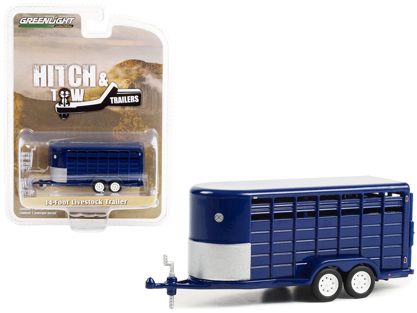 14-Foot Livestock Trailer Dark Blue “Hitch & Tow Trailers” Series 1/64 Diecast Model by Greenlight