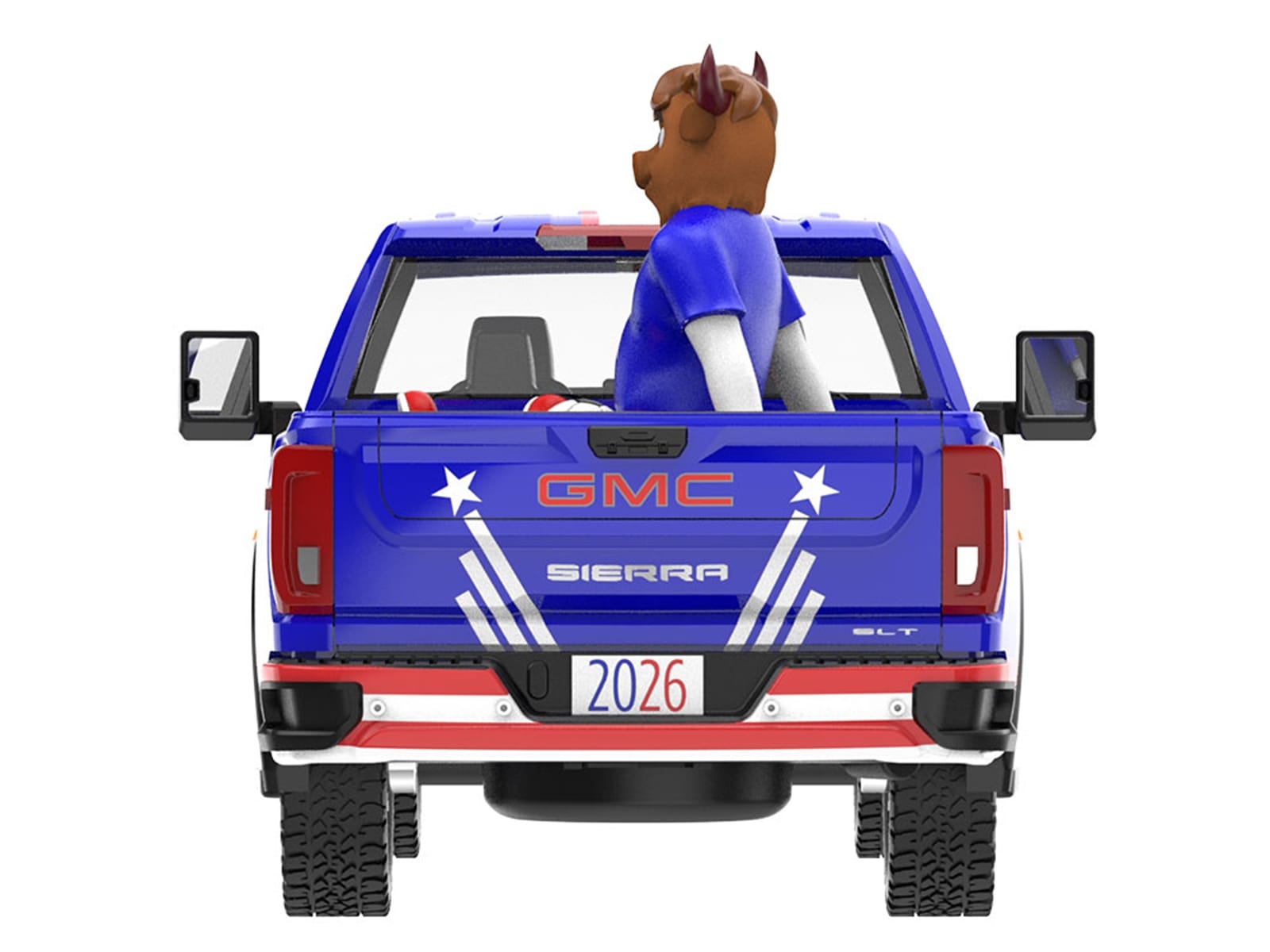 2022 GMC Sierra 3500 HD Pickup Truck Blue with American Soccer Graphics with Bison Figure "International Soccer Celebration '26" Series 1/64 Diecast Model Car by Greenlight - Image 5