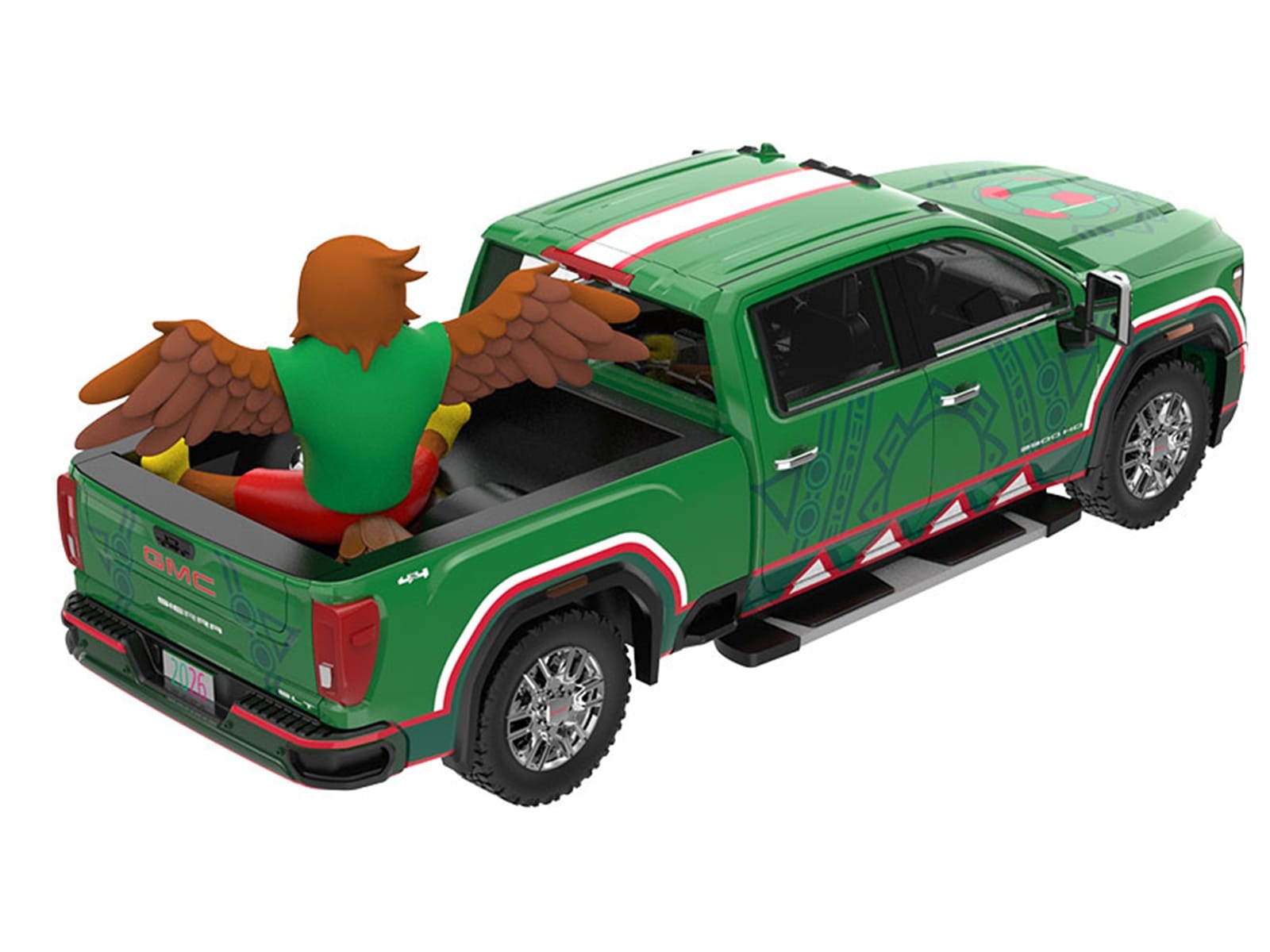 2022 GMC Sierra 3500 HD Pickup Truck Green with Mexican Soccer Graphics with Eagle Figure "International Soccer Celebration '26" Series 1/64 Diecast Model Car by Greenlight - Image 3