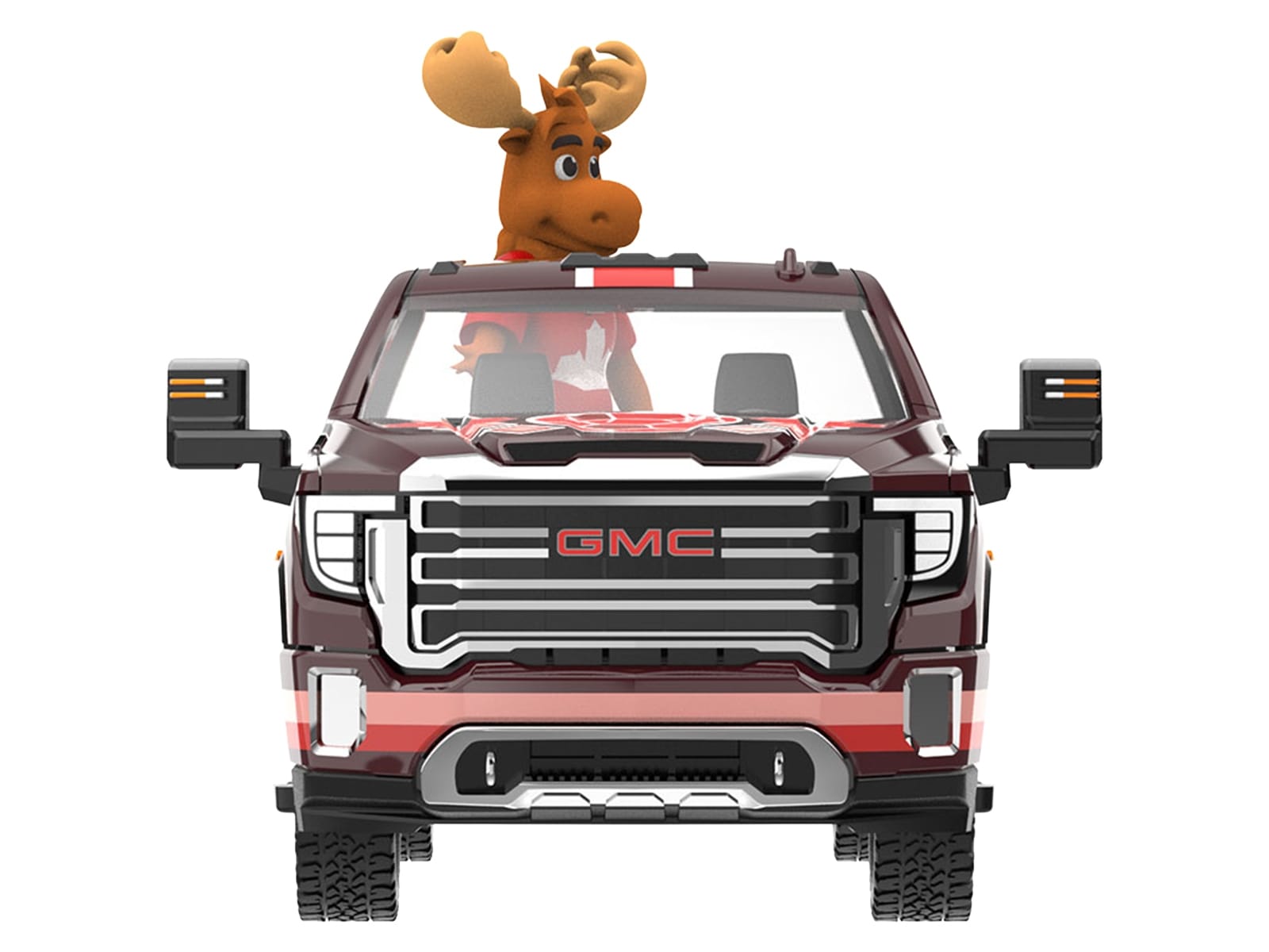 2022 GMC Sierra 3500 HD Pickup Truck Dark Red with Canadian Soccer Graphics with Moose Figure "International Soccer Celebration '26" Series 1/64 Diecast Model Car by Greenlight - Image 4