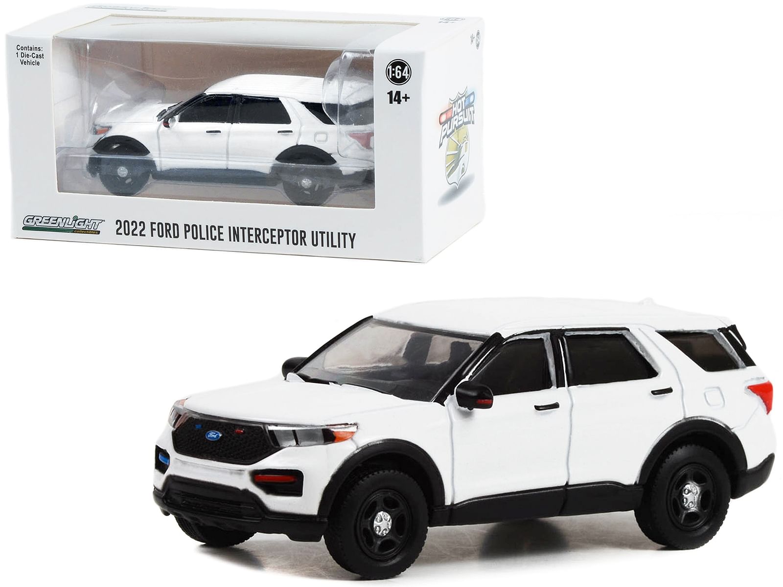 2022 Ford Police Interceptor Utility White “Hot Pursuit” “Hobby Exclusive” Series 1/64 Diecast Model Car by Greenlight