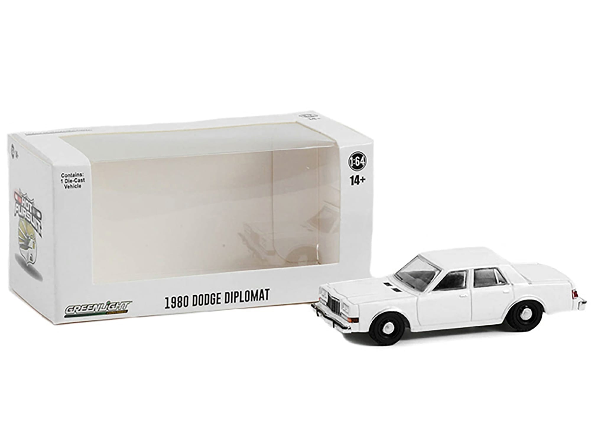 1980-1989 Dodge Diplomat Police Unmarked White "Hot Pursuit" "Hobby Exclusive" Series 1/64 Diecast Model Car by Greenlight - Image 2