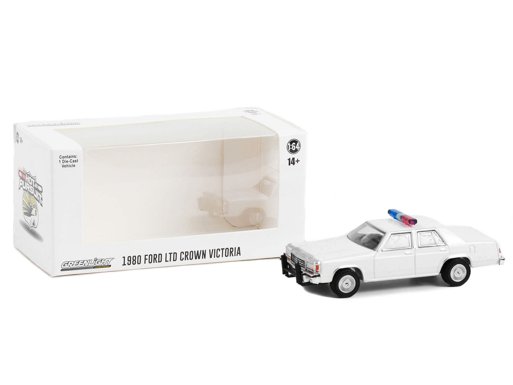 1980-1991 Ford LTD Crown Victoria Police White with Light Bar “Hot Pursuit” “Hobby Exclusive” Series 1/64 Diecast Model Car by Greenlight