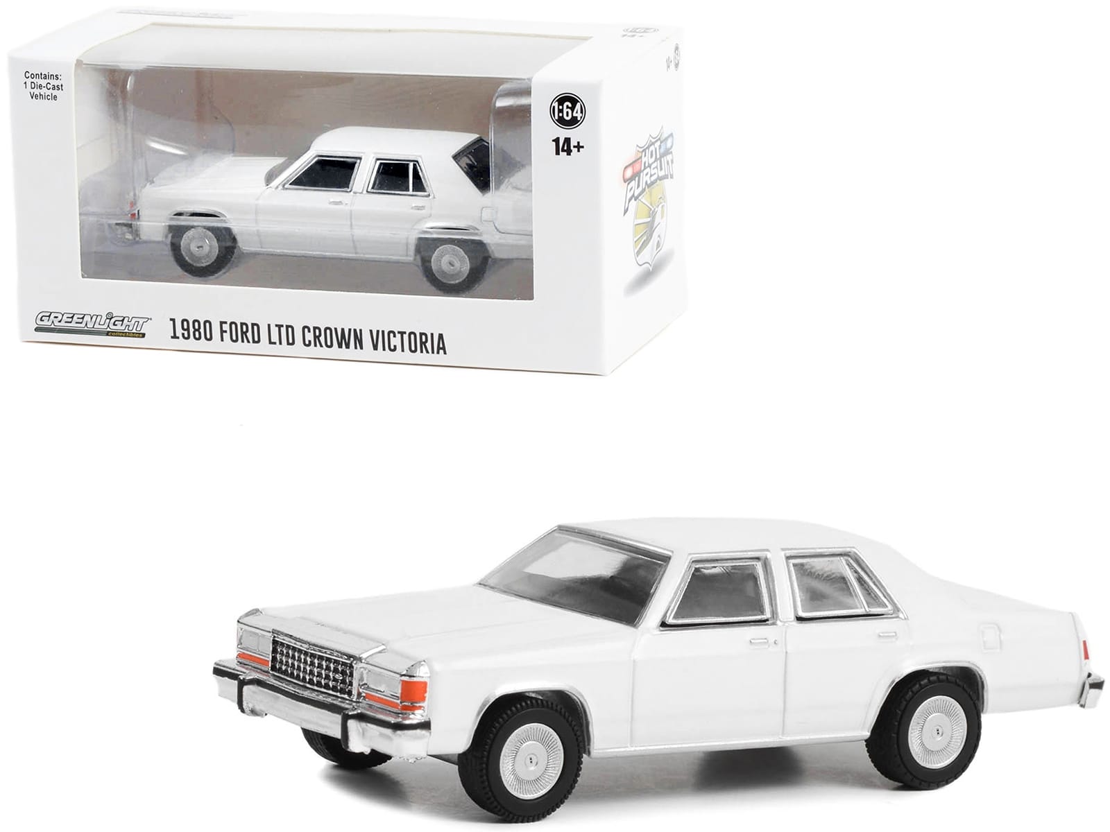 1980-1991 Ford LTD Crown Victoria Police White "Hot Pursuit" "Hobby Exclusive" Series 1/64 Diecast Model Car by Greenlight - Image 2
