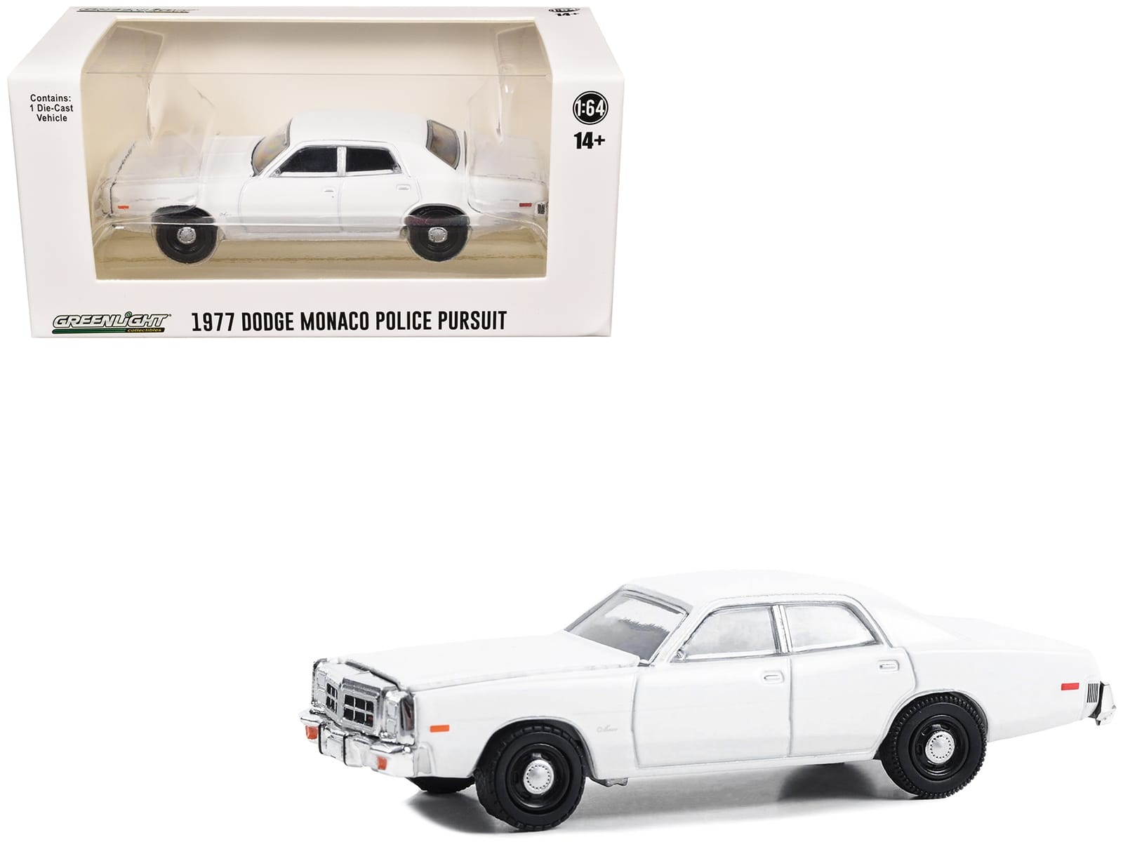 1977-78 Dodge Monaco Police Pursuit White "Hot Pursuit - Hobby Exclusive" Series 1/64 Diecast Model Car by Greenlight - Image 2
