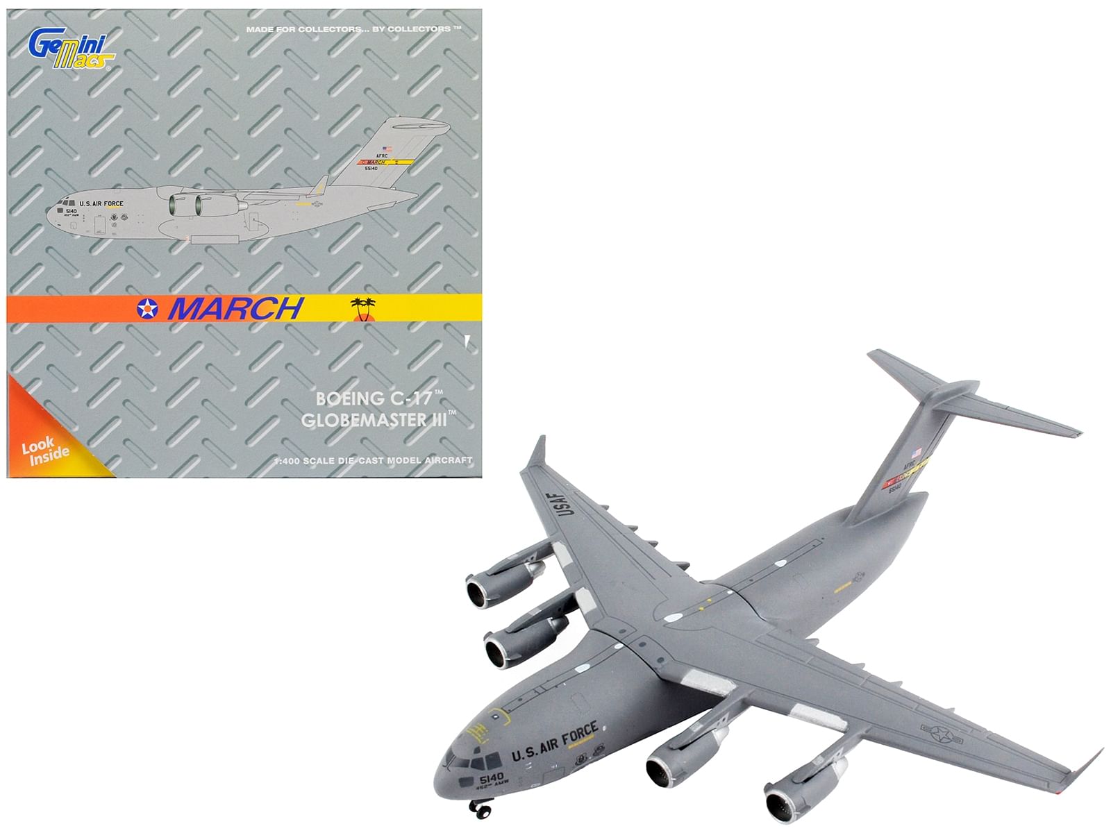 Boeing C-17 Globemaster III Transport Aircraft “March Air Reserve Base California” United States Air Force “Gemini Macs” Series 1/400 Diecast Model Airplane by GeminiJets