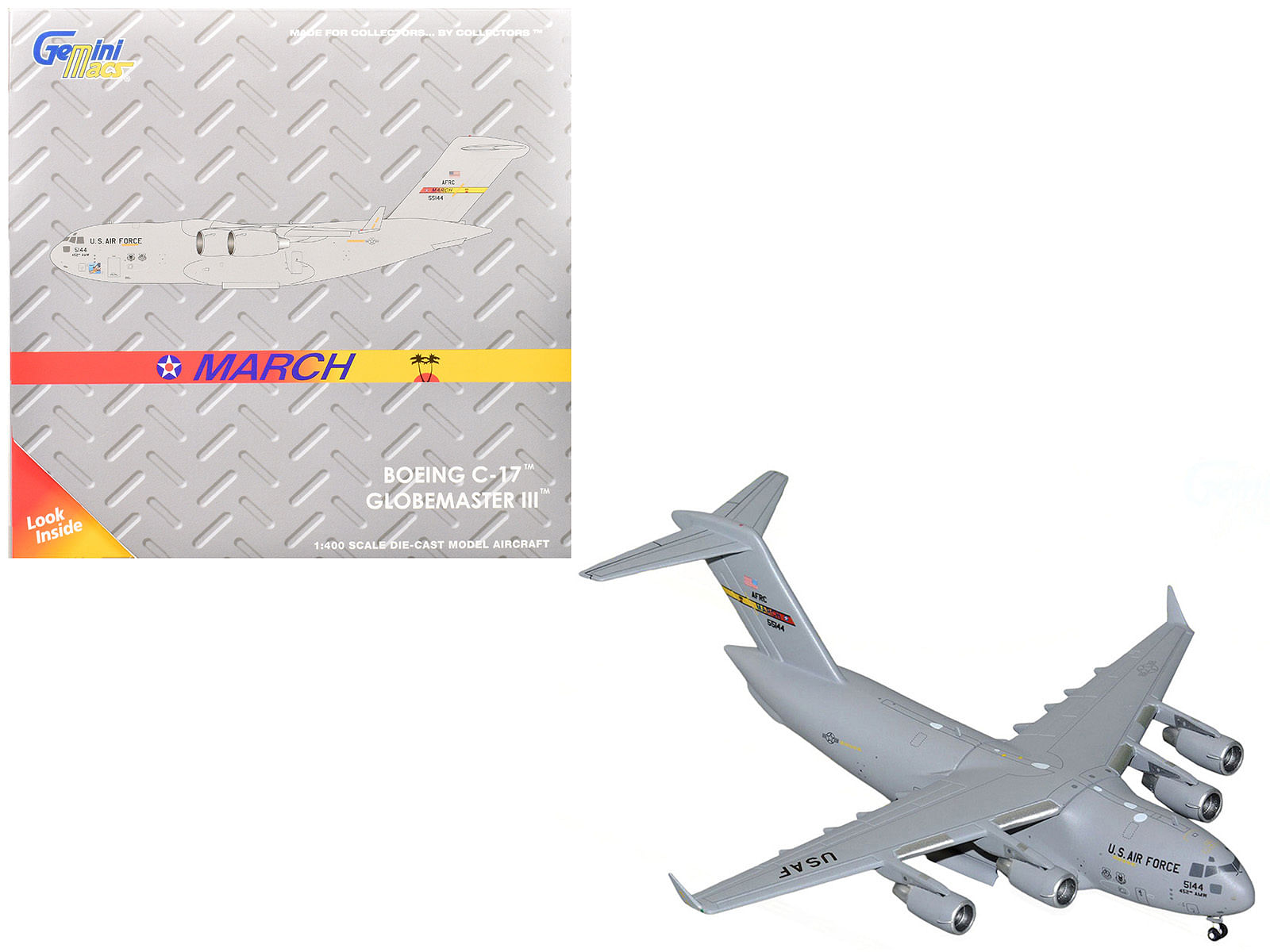 McDonnell Douglas C-17 Globemaster III Transport Aircraft "452nd AMW March ARB" United States Air Force "Gemini Macs" Series 1/400 Diecast Model Airplane by GeminiJets
