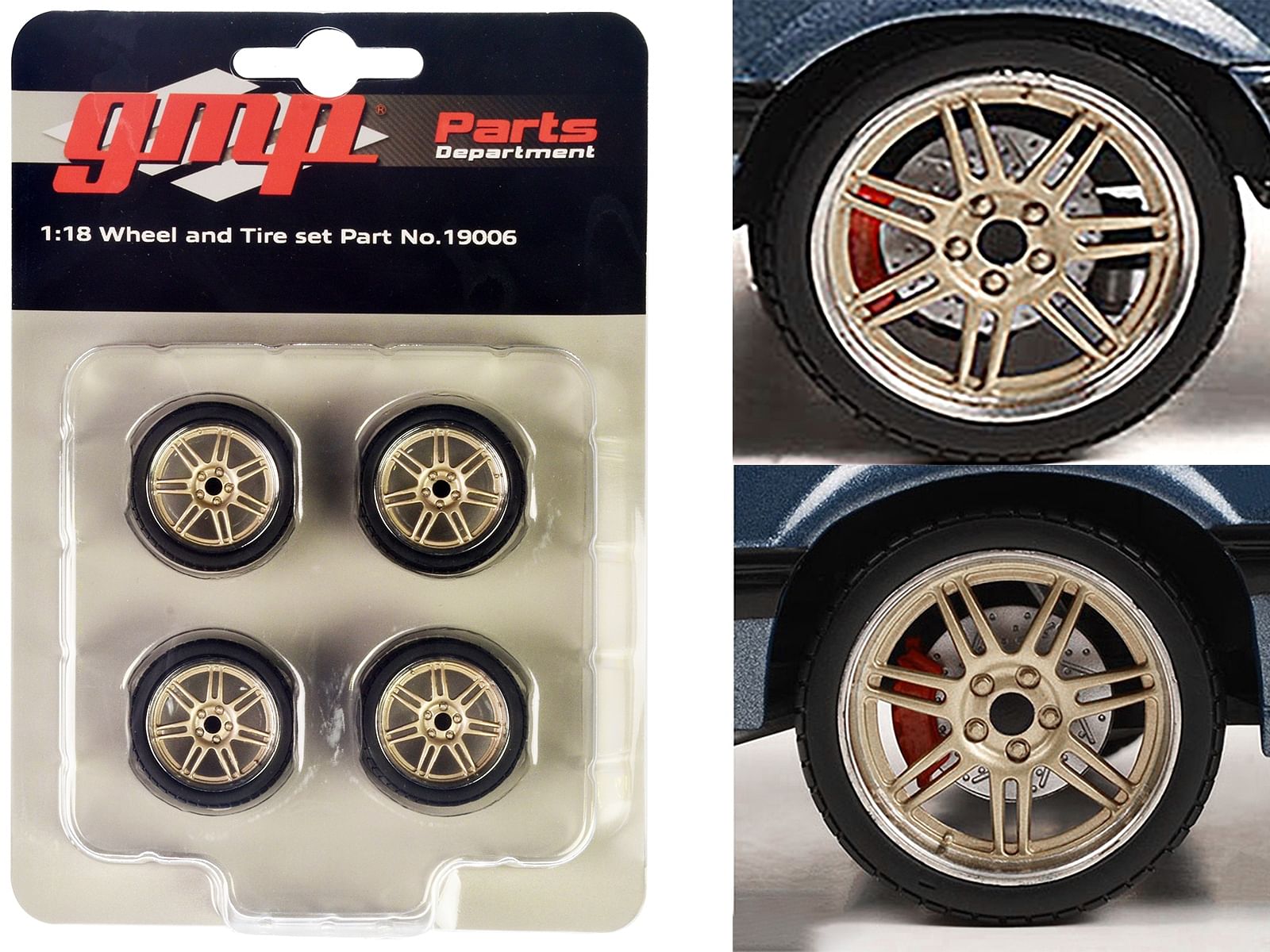 7-Spoke Custom Wheel & Tire Set of 4 pieces from “1989 Ford Mustang 5.0 LX” 1/18 by GMP