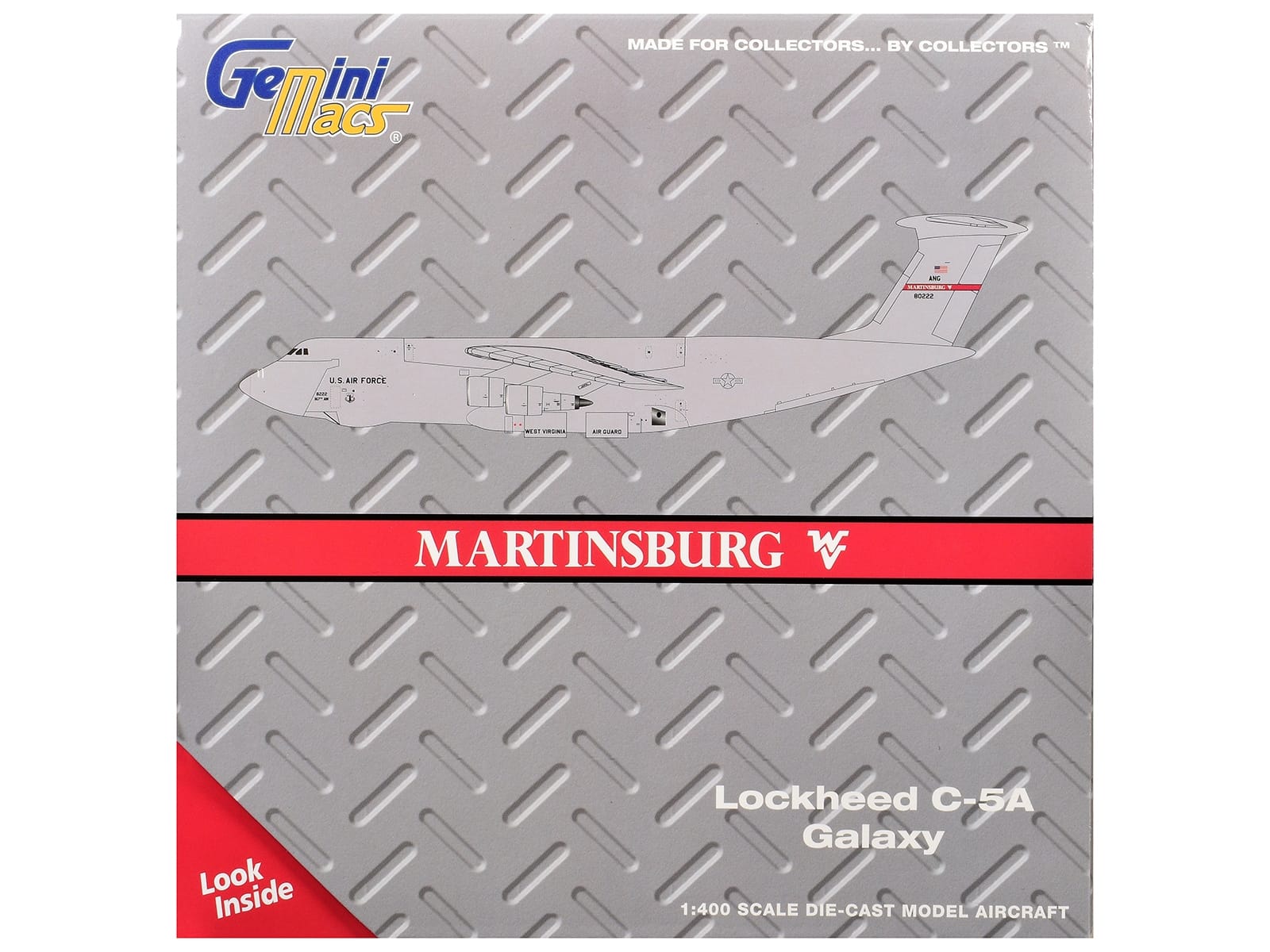Lockheed C-5A Galaxy Transport Aircraft "Martinsburg Air Force Base" United States Air Force (68-0222) Gray "Gemini Macs" Series 1/400 Diecast Model by GeminiJets - Image 3