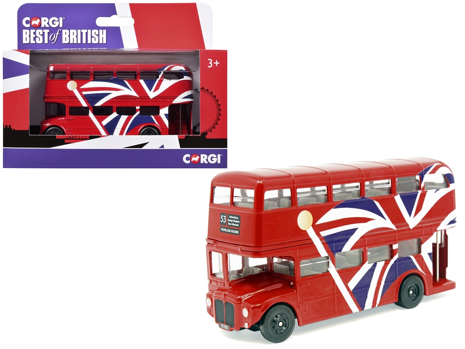 London Bus Red with UK Flag Graphics "Best of British" Series Diecast Model Car by Corgi