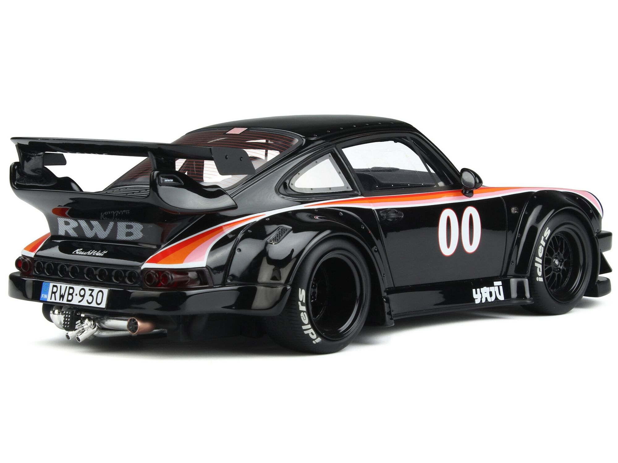 2019 Porsche 930 RWB Bodykit #00 “Yaju” Black with Stripes 1/18 Model Car by GT Spirit