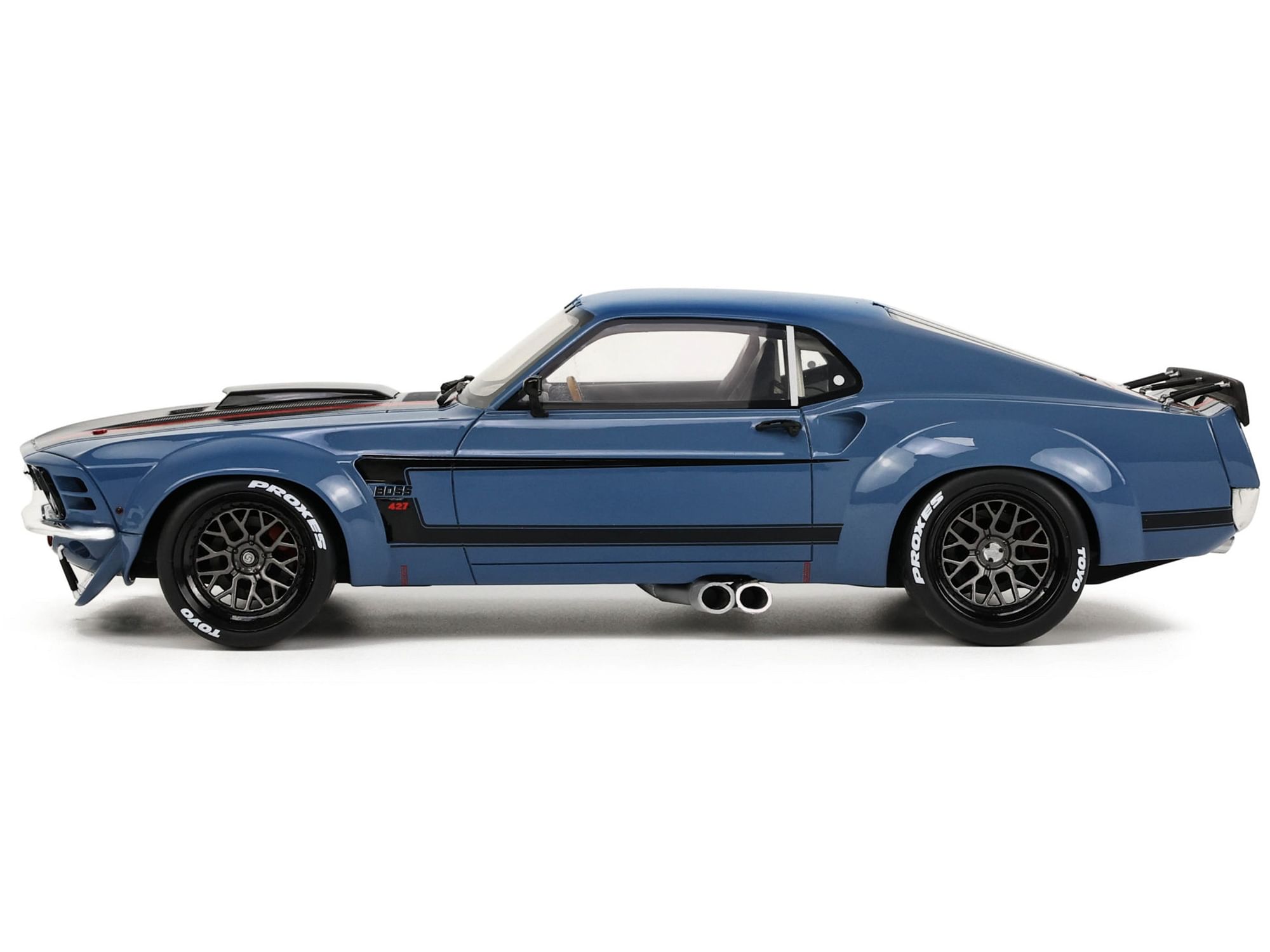 1970 Ford Mustang Blue with Black Hood and Stripes “By Ruffian Cars” 1/18 Model Car by GT Spirit