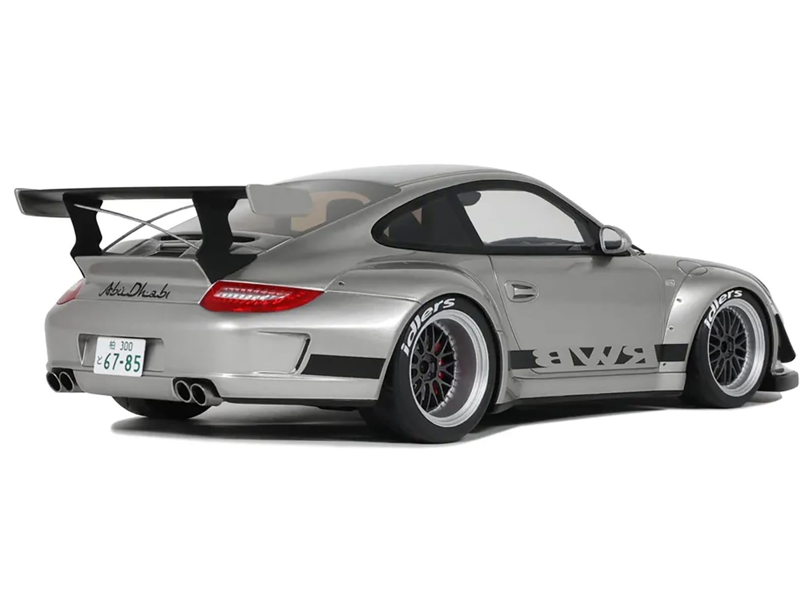 2024 Porsche 911 RWB Abu Silver Metallic with Black Hood 1/18 Model Car by GT Spirit - Image 2
