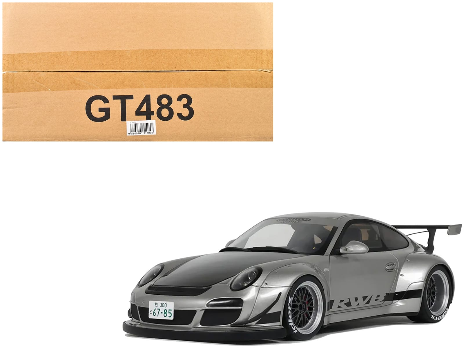 2024 Porsche 911 RWB Abu Silver Metallic with Black Hood 1/18 Model Car by GT Spirit - Image 5