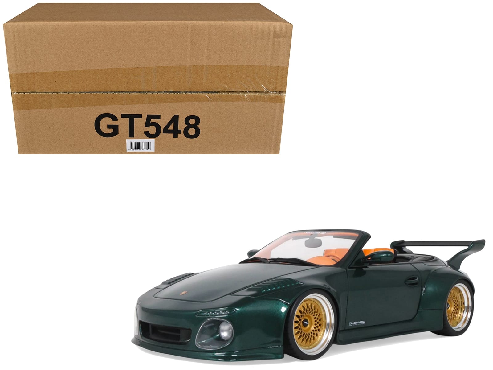 2024 Porsche 911 (997) Old & New Tokyo Auto Salon Cabriolet Dark Green Metallic with Orange Interior 1/18 Model Car by GT Spirit