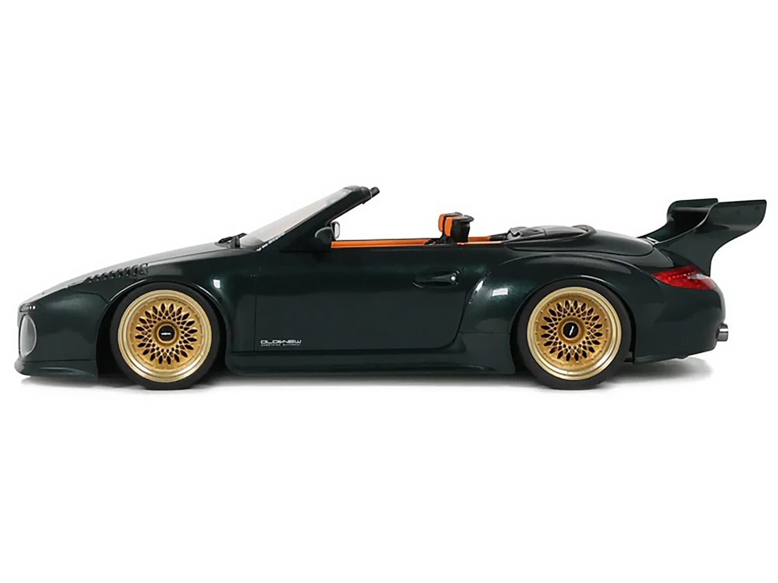 2024 Porsche 911 (997) Old & New Tokyo Auto Salon Cabriolet Dark Green Metallic with Orange Interior 1/18 Model Car by GT Spirit - Image 4