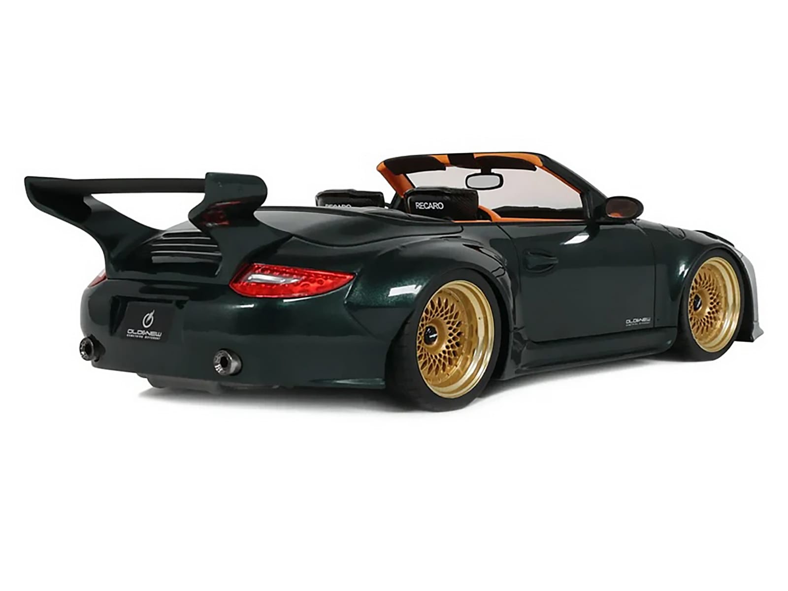 2024 Porsche 911 (997) Old & New Tokyo Auto Salon Cabriolet Dark Green Metallic with Orange Interior 1/18 Model Car by GT Spirit - Image 5