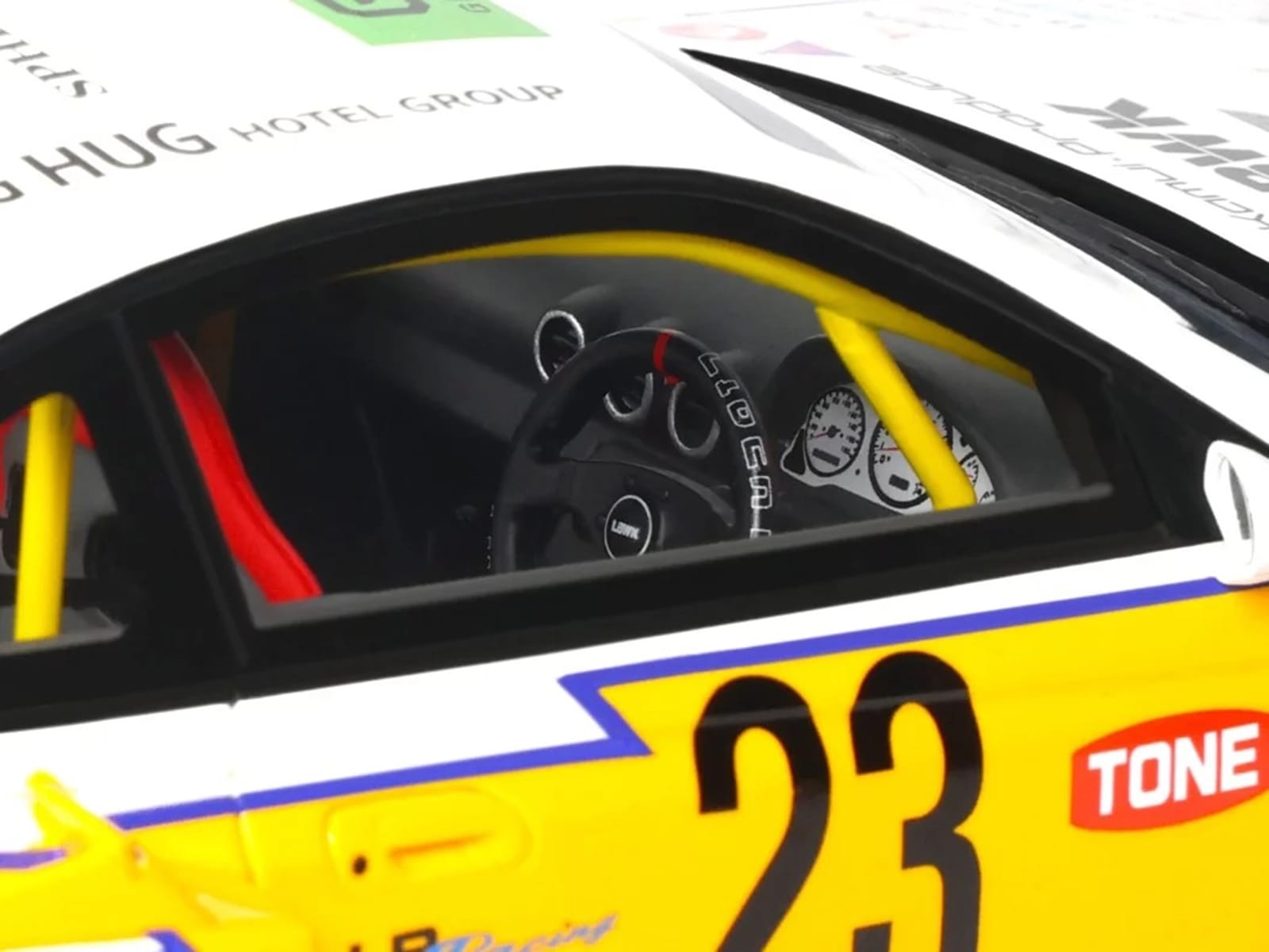 2021 Nissan Silvia (S15) LB-Super Silhouette RHD (Right Hand Drive) #23 White with Yellow Stripes 1/18 Model Car by GT Spirit - Image 2