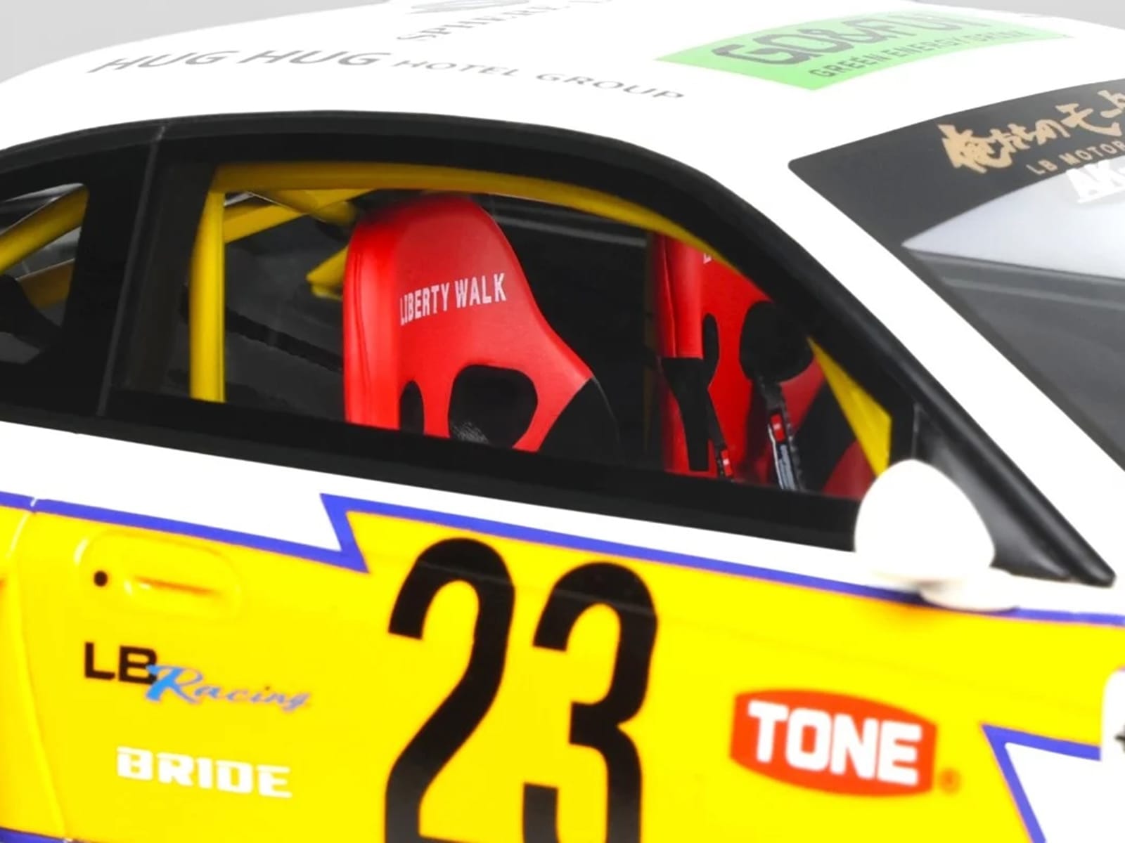 2021 Nissan Silvia (S15) LB-Super Silhouette RHD (Right Hand Drive) #23 White with Yellow Stripes 1/18 Model Car by GT Spirit - Image 3