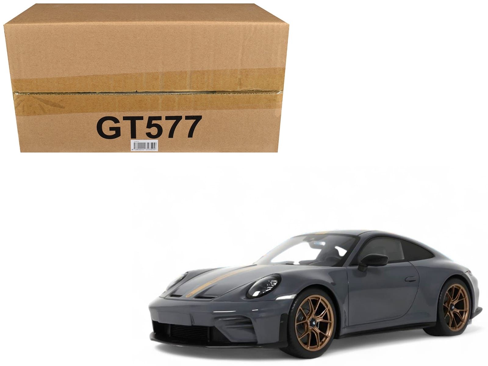 2025 Porsche 911 (992.2) GT3 Touring Gray with Gold Stripe 1/18 Model Car by GT Spirit