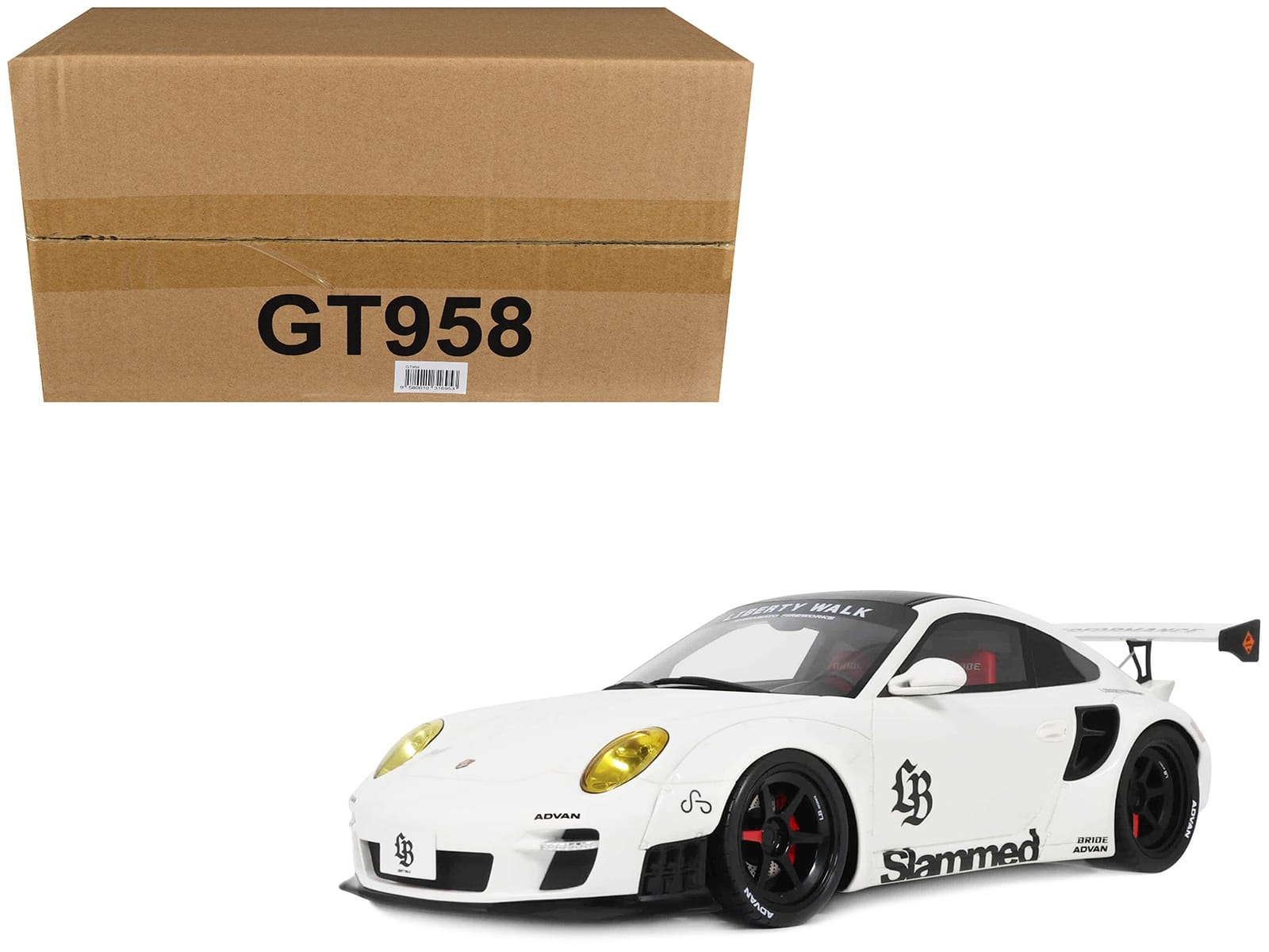 2024 Porsche 911 Turbo LB-Works White with Black Top 1/18 Model Car by GT Spirit