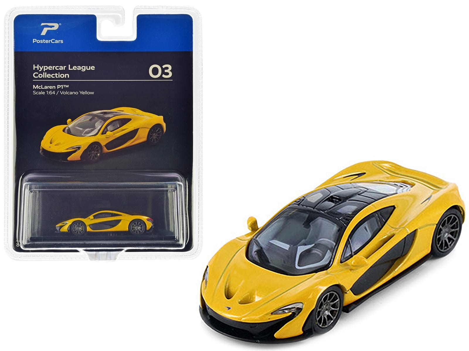 McLaren P1 Volcano Yellow Metallic with Black Top "Hypercar League Collection" 1/64 Diecast Model Car by PosterCars - Image 2