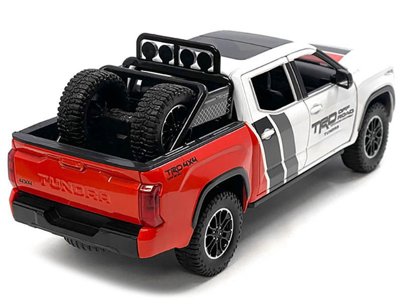 2023 Toyota Tundra TRD 4x4 Pickup Truck White and Red with Black and Gray Stripes with Sunroof and Wheel Rack Limited Edition to 2400 pieces Worldwide 1/24 Diecast Model Car - Image 3