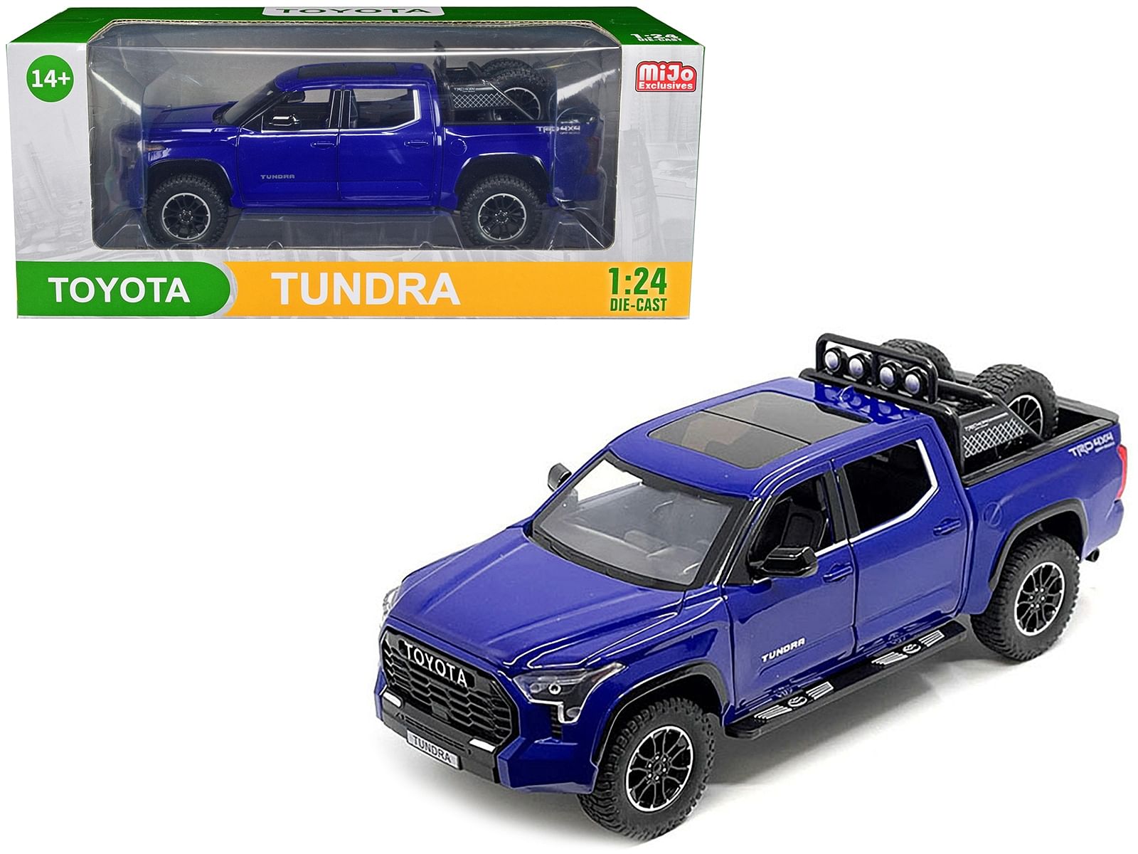 2023 Toyota Tundra TRD 4×4 Pickup Truck Blue Metallic with Sunroof and Wheel Rack 1/24 Diecast Model Car