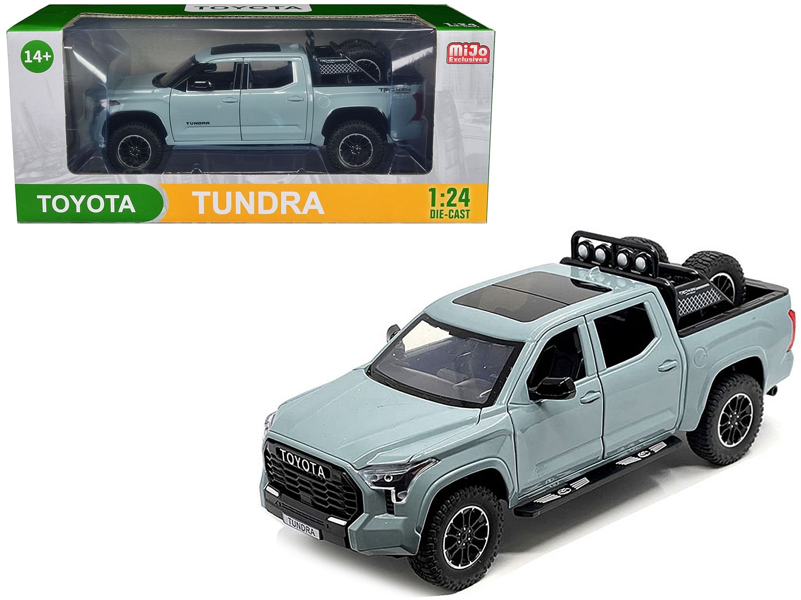 2023 Toyota Tundra TRD 4×4 Pickup Truck Lunar Rock Gray with Sunroof and Wheel Rack 1/24 Diecast Model Car