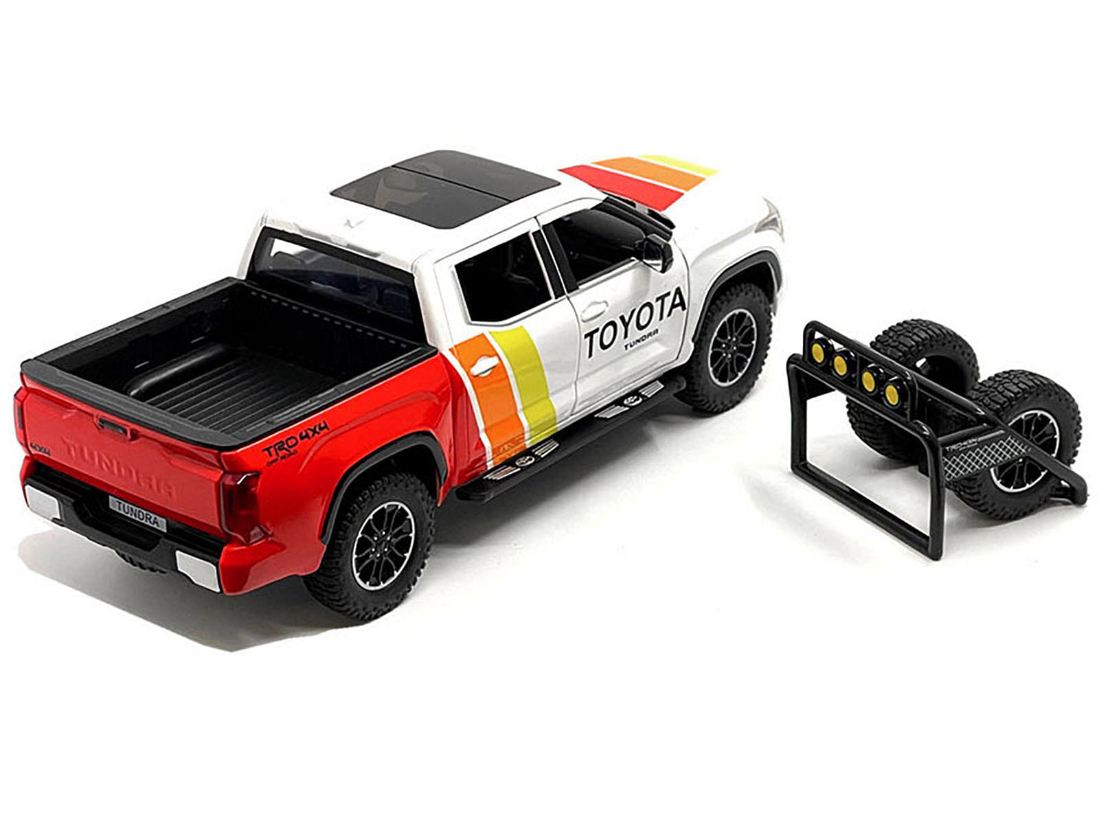 2023 Toyota Tundra TRD 4×4 Pickup Truck White and Red with Stripes with Sunroof and Wheel Rack Limited Edition to 2400 pieces Worldwide 1/24 Diecast Model Car