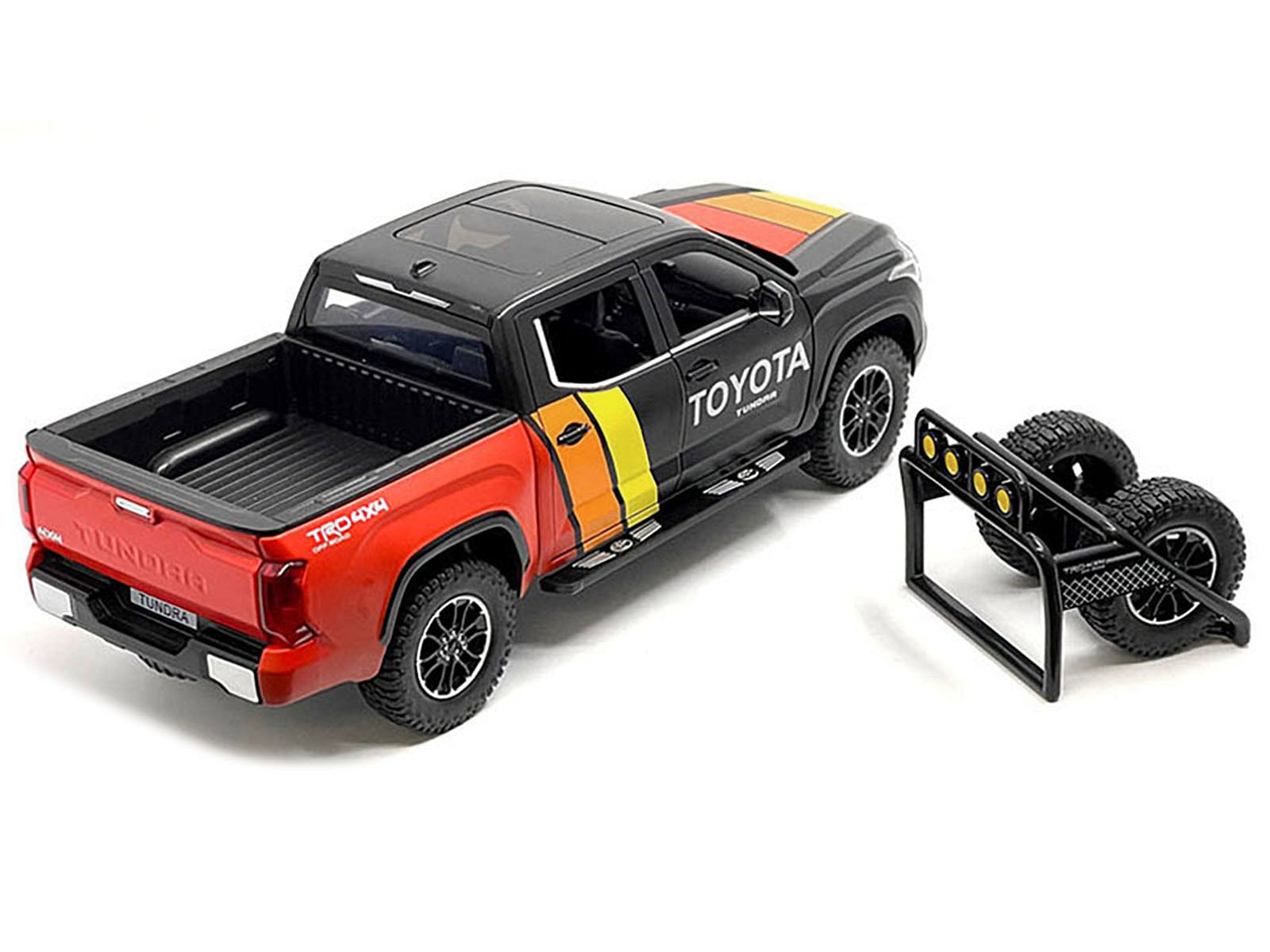 2023 Toyota Tundra TRD 4×4 Pickup Truck Black and Red with Stripes with Sunroof and Wheel Rack Limited Edition to 2400 pieces Worldwide 1/24 Diecast Model Car